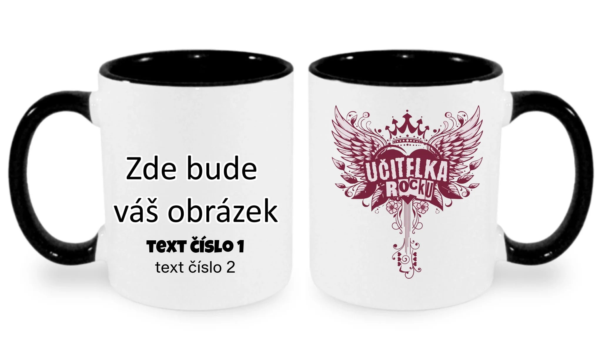 HRNÍČEK s motivem UČITELKA (výběr z 17+ potisků) oboustranný potisk hrníček Bílá černá 330 ml
