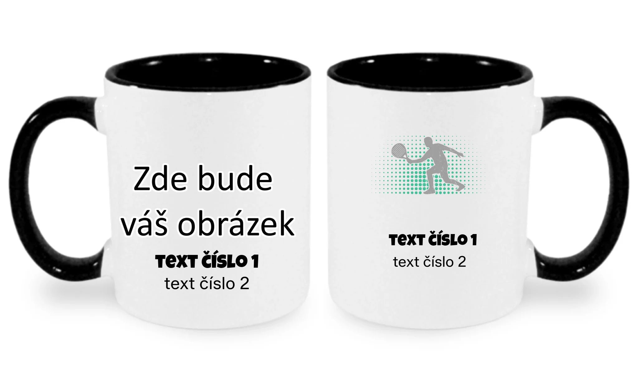 HRNÍČEK s motivem PADEL (výběr z 10+ obrázků, možnost doplnit vlastní texty) oboustranný potisk hrníček Bílá černá 330 ml