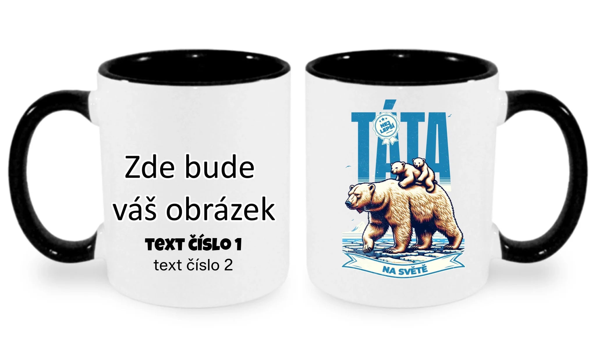 HRNÍČEK s motivem NEJ TÁTA (výběr ze 17+ potisků) oboustranný potisk hrníček Bílá černá 330 ml