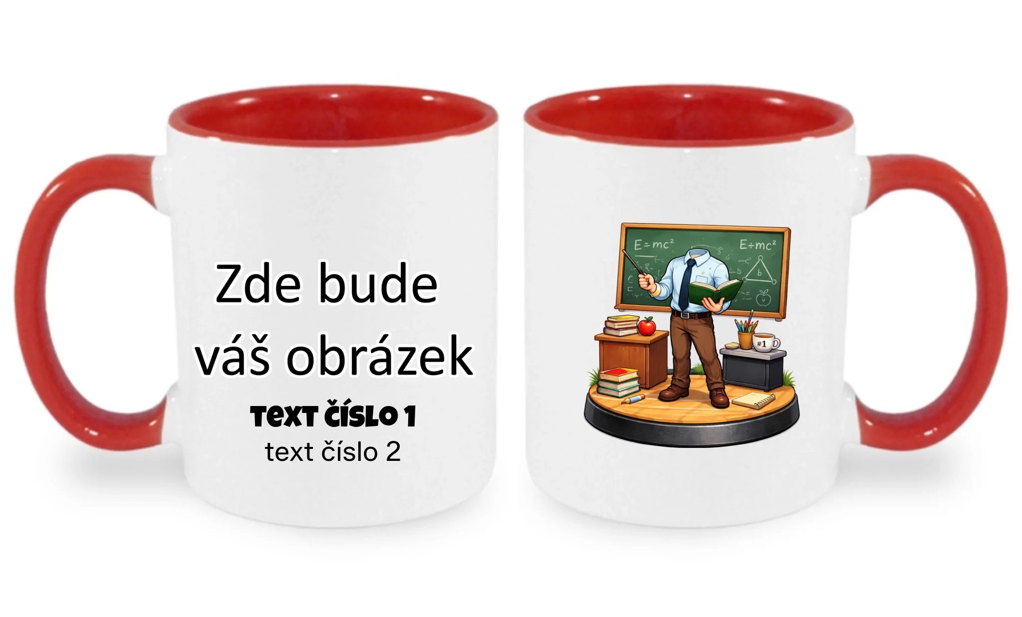 HRNÍČEK s motivem UČITEL / UČITELKA (vložíte portrétní foto) oboustranný potisk hrníček Bílá červená 330 ml