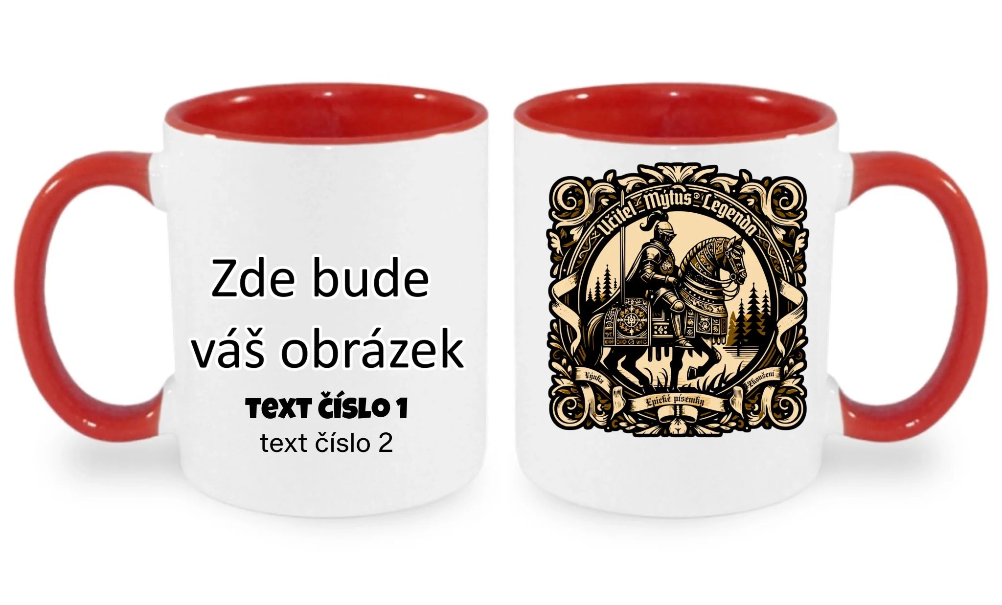 HRNÍČEK s motivem UČITEL (výběr z 20+ potisků) oboustranný potisk hrníček Bílá červená 330 ml