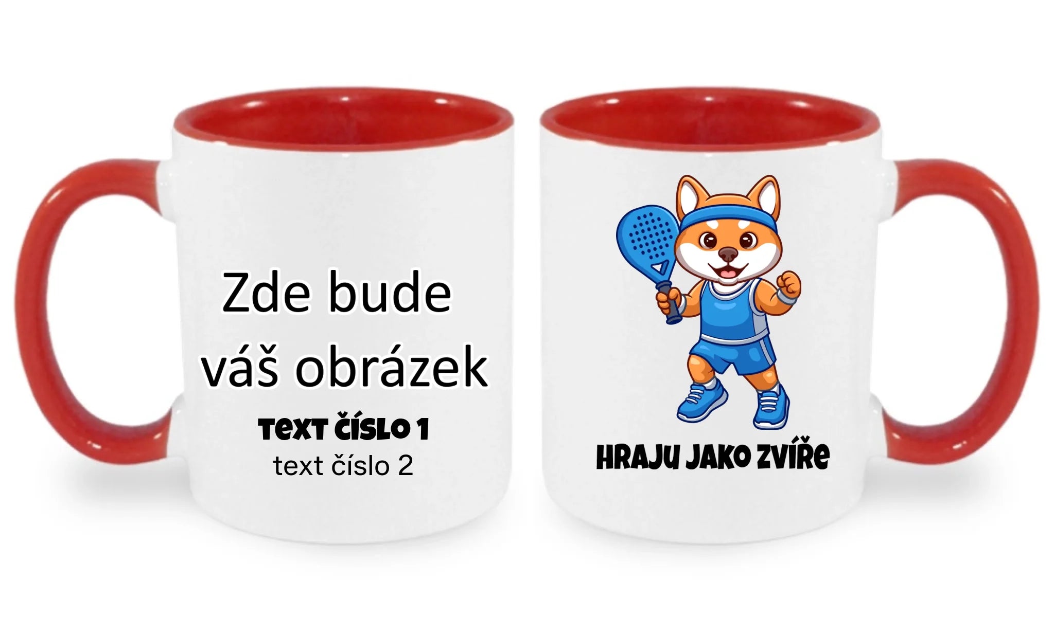 HRNÍČEK s motivem PADEL HRAJU JAKO ZVÍŘE (výběr ze 3 potisků) oboustranný potisk hrníček Bílá červená 330 ml