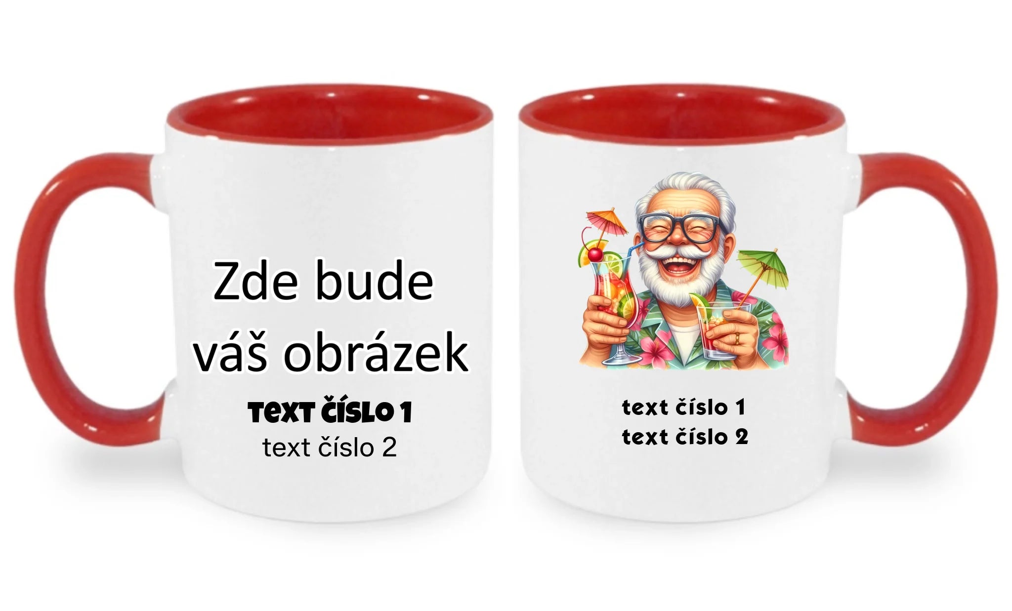 HRNÍČEK s motivem DĚDEČEK (výběr z 10+ obrázků, možnost doplnit vlastní texty) oboustranný potisk hrníček Bílá červená 330 ml