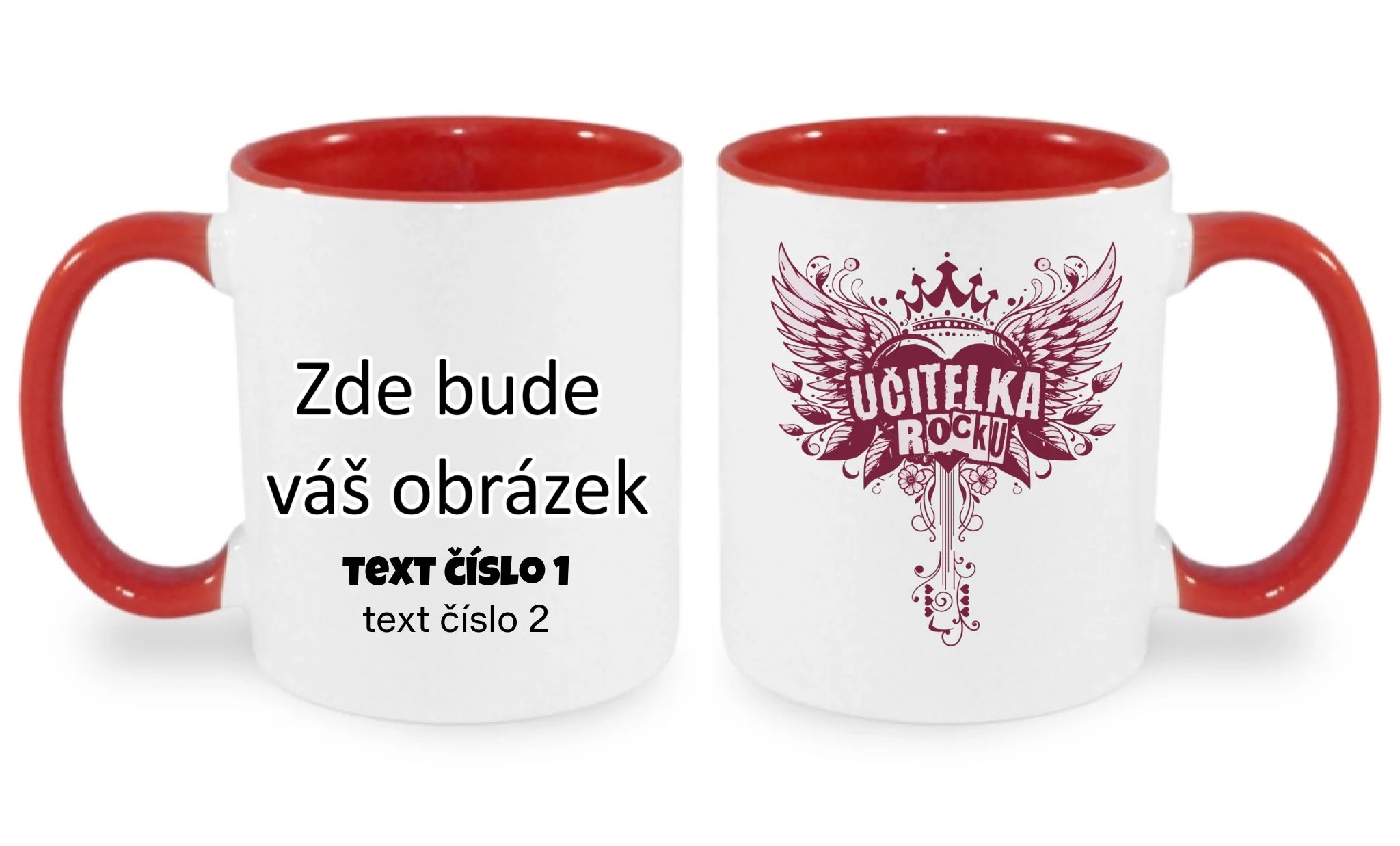 HRNÍČEK s motivem UČITELKA (výběr z 17+ potisků) oboustranný potisk hrníček Bílá červená 330 ml