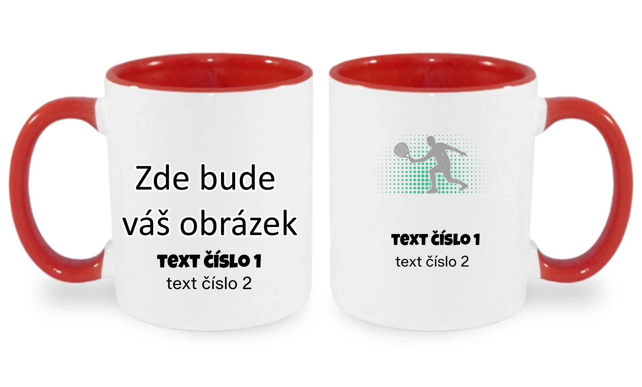 HRNÍČEK s motivem PADEL (výběr z 10+ obrázků, možnost doplnit vlastní texty) oboustranný potisk hrníček Bílá červená 330 ml