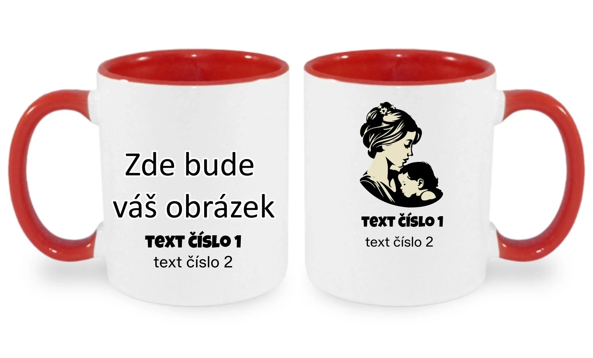 HRNÍČEK s motivem NEJ MÁMA (výběr z 10+ obrázků, možnost doplnit vlastní texty) oboustranný potisk hrníček Bílá červená 330 ml