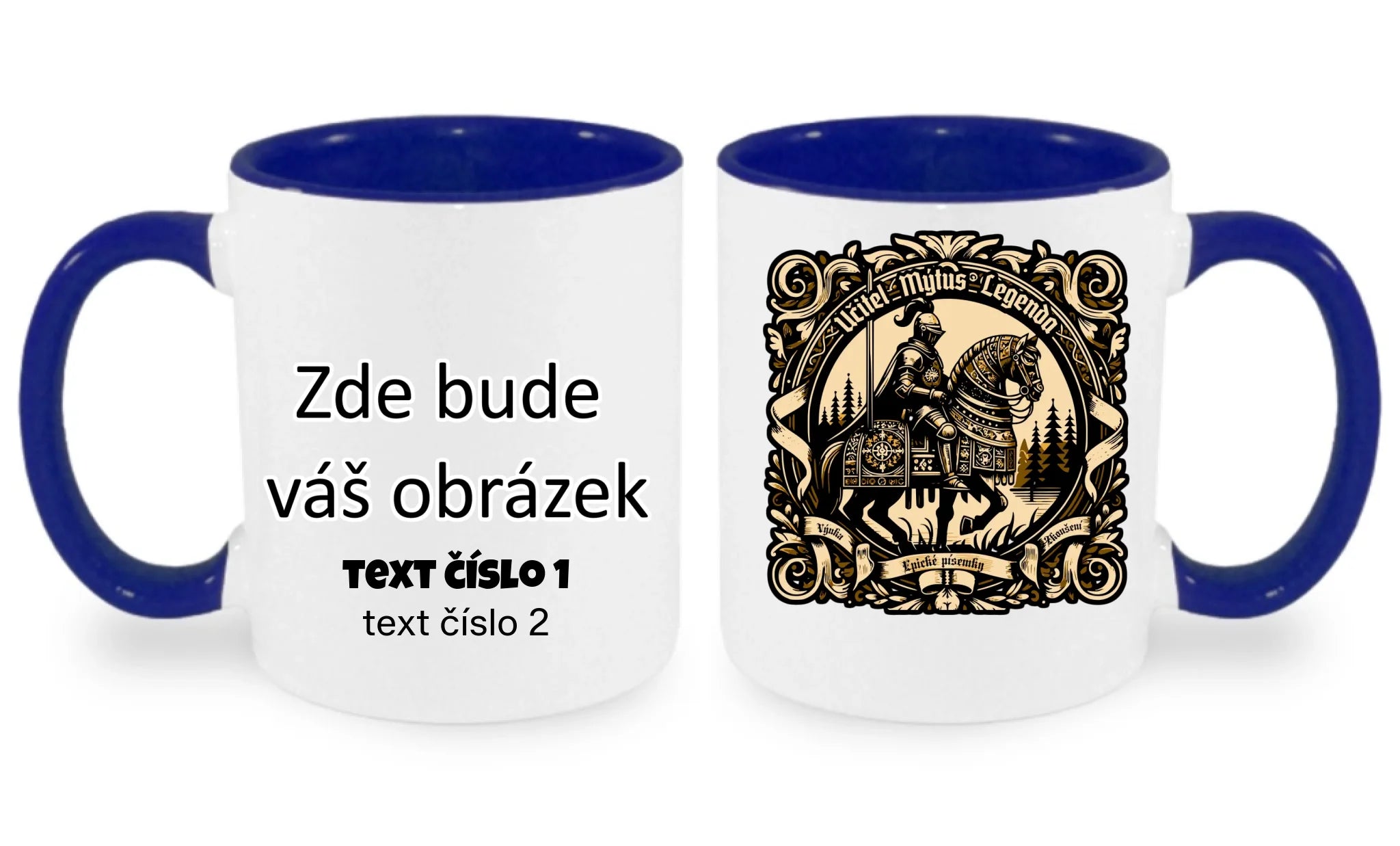 HRNÍČEK s motivem UČITEL (výběr z 20+ potisků) oboustranný potisk hrníček Bílá modrá 330 ml