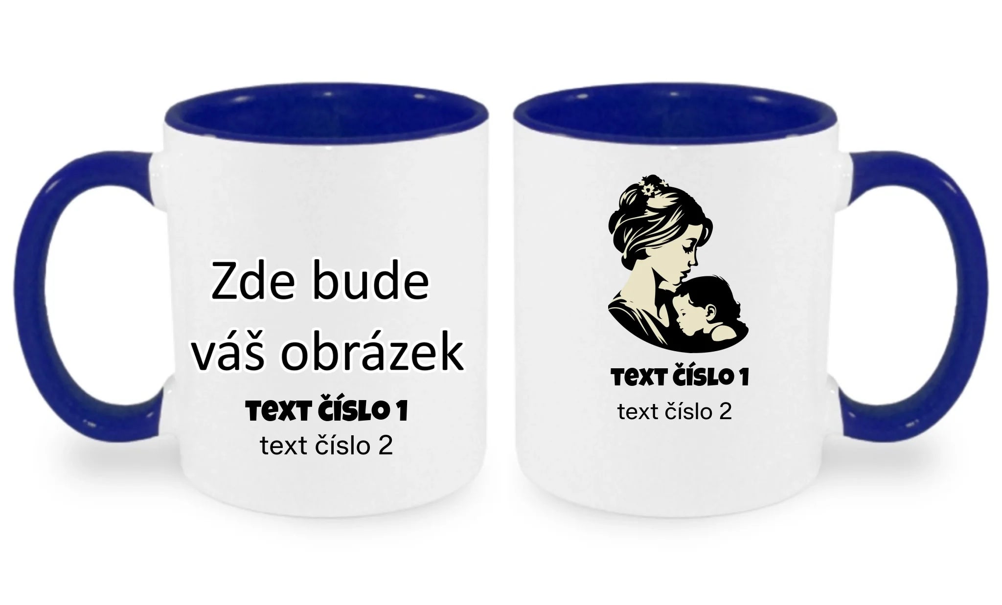 HRNÍČEK s motivem NEJ MÁMA (výběr z 10+ obrázků, možnost doplnit vlastní texty) oboustranný potisk hrníček Bílá modrá 330 ml