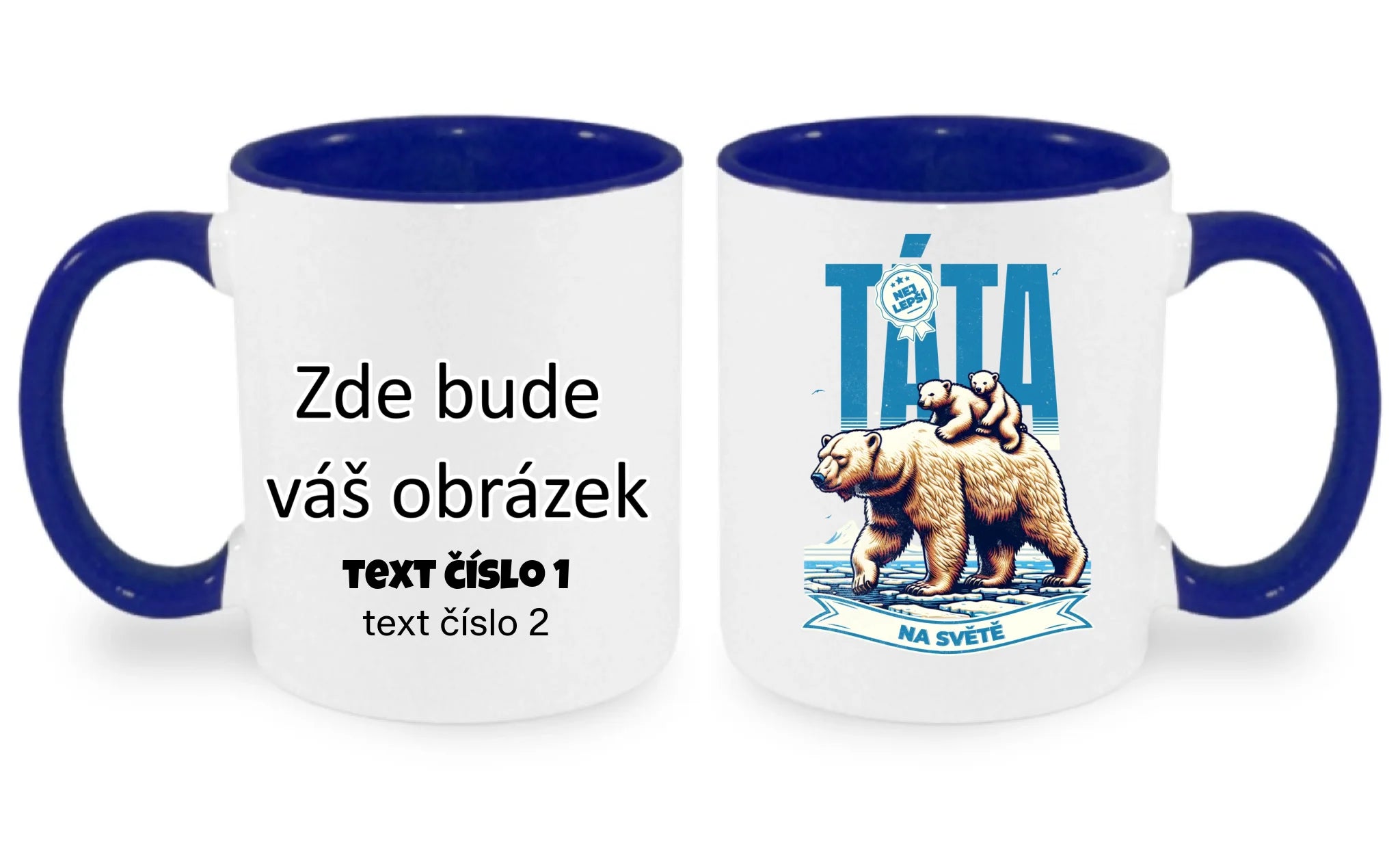 HRNÍČEK s motivem NEJ TÁTA (výběr ze 17+ potisků) oboustranný potisk hrníček Bílá modrá 330 ml