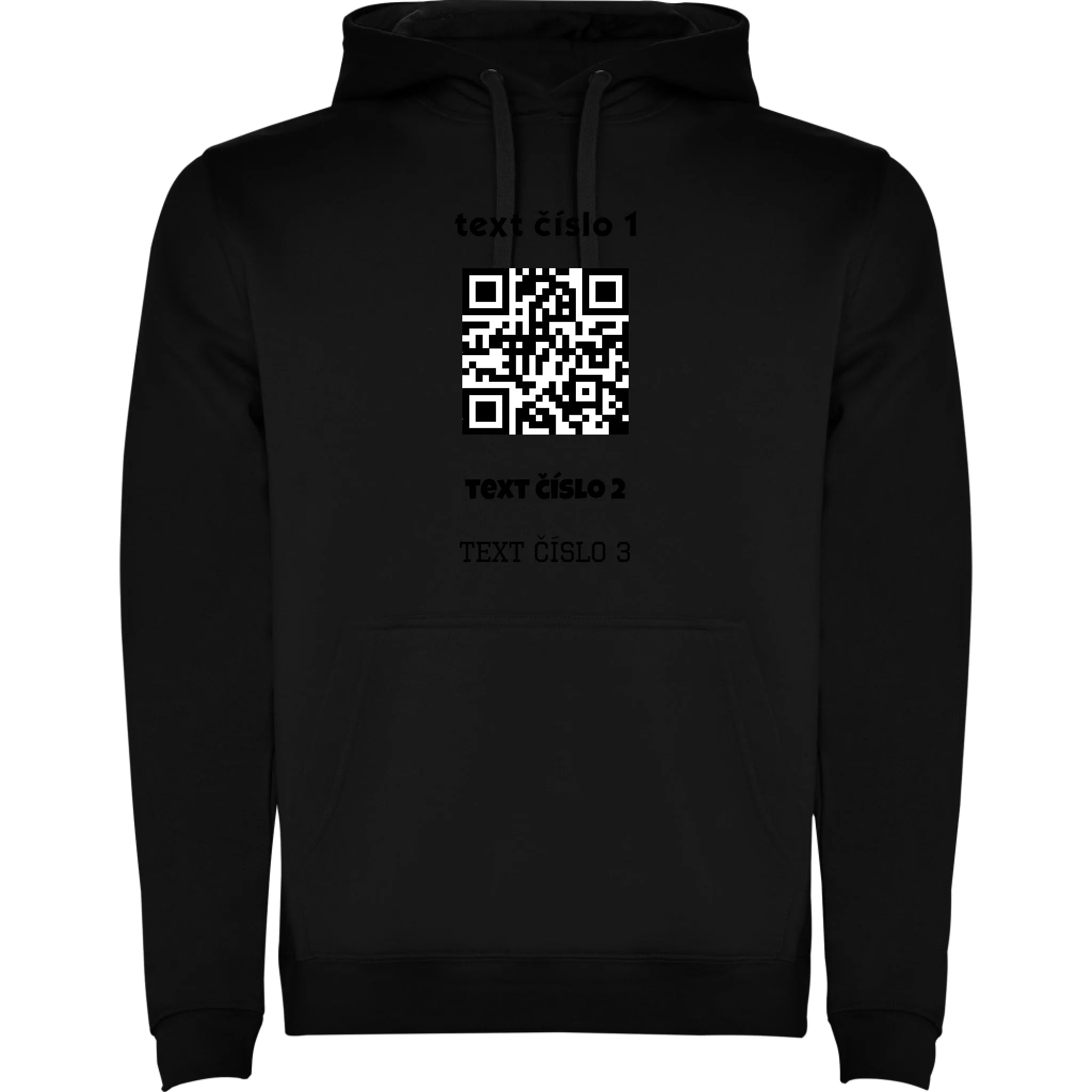 PÁNSKÁ MIKINA S KAPUCÍ s motivem QR KÓD (vložíte url adresu, můžete vložit vlastní texty) potisk jen dopředu pánská mikina urban Černá