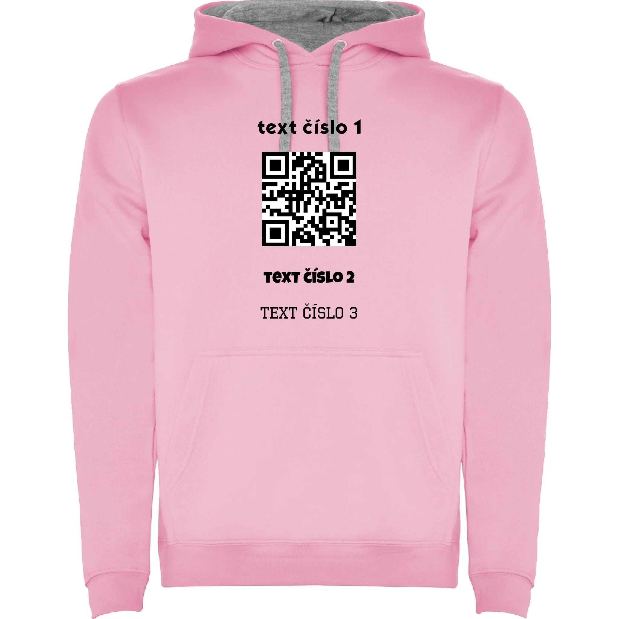 PÁNSKÁ MIKINA S KAPUCÍ s motivem QR KÓD (vložíte url adresu, můžete vložit vlastní texty) potisk jen dopředu pánská mikina urban Růžová