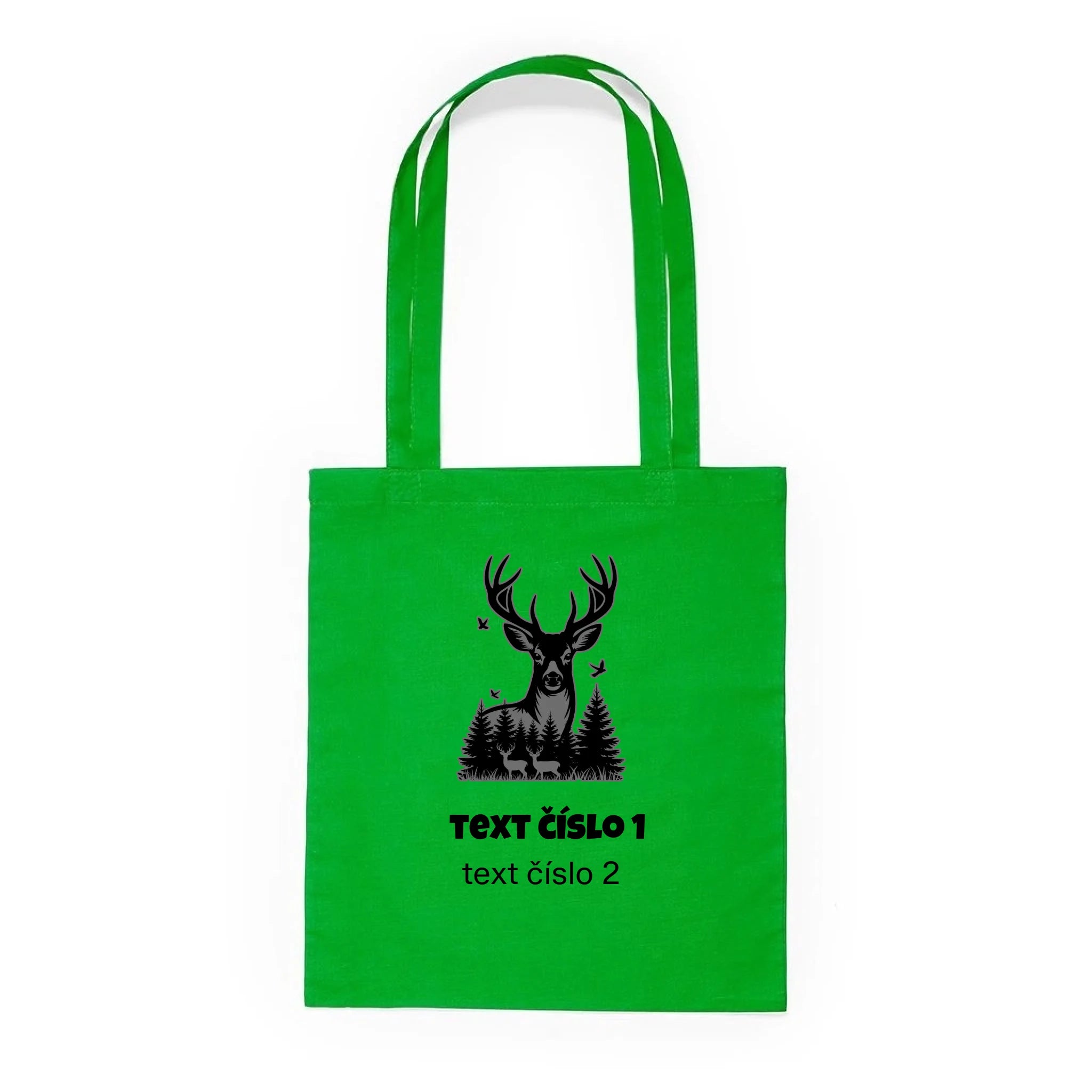 BATOH nebo TAŠKA s motivem MYSLIVOST (výběr z 10+ obrázků, možnost doplnit vlastní texty) Plátěná taška KNOLL zelená 36x40
