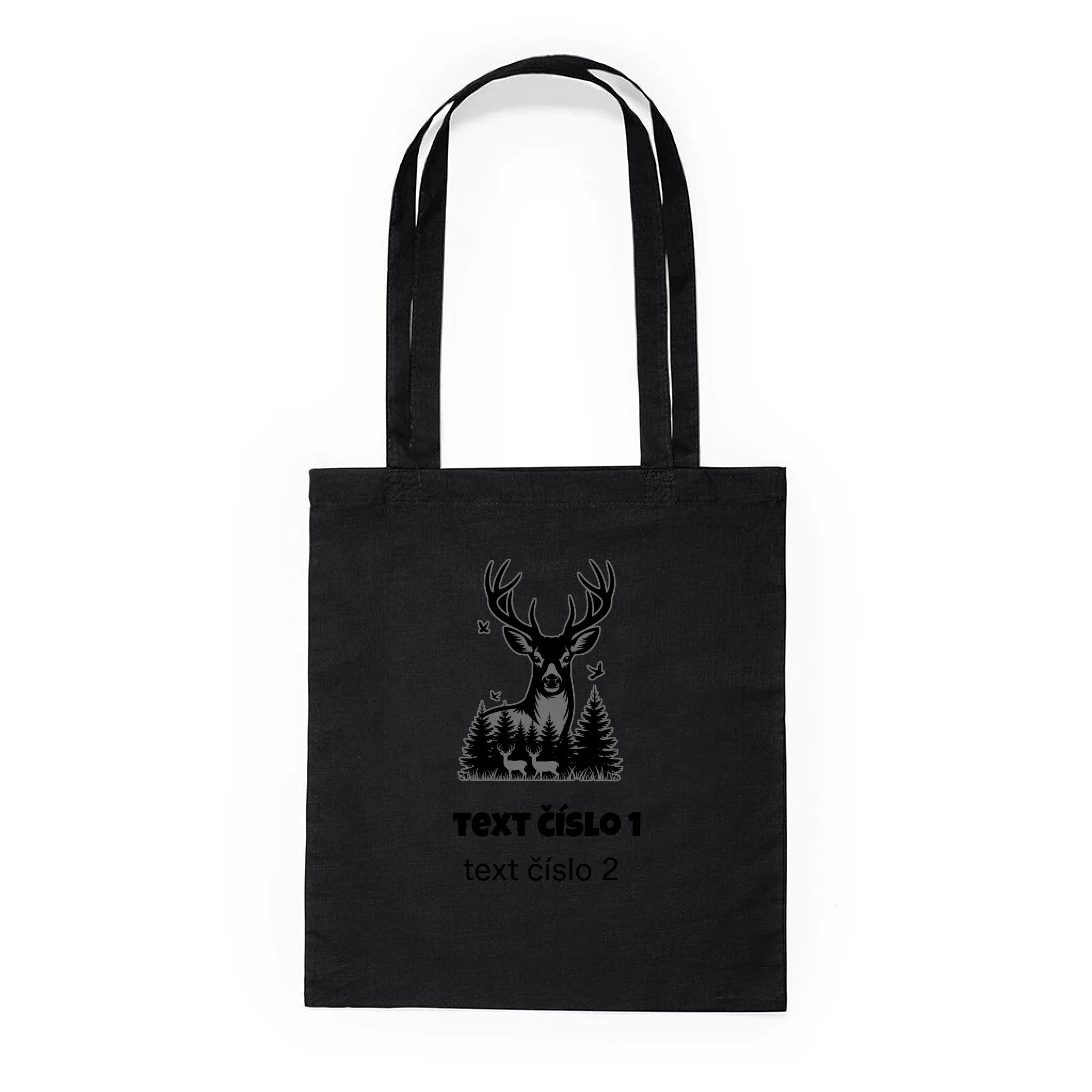 BATOH nebo TAŠKA s motivem MYSLIVOST (výběr z 10+ obrázků, možnost doplnit vlastní texty) Plátěná taška KNOLL černá 36x40