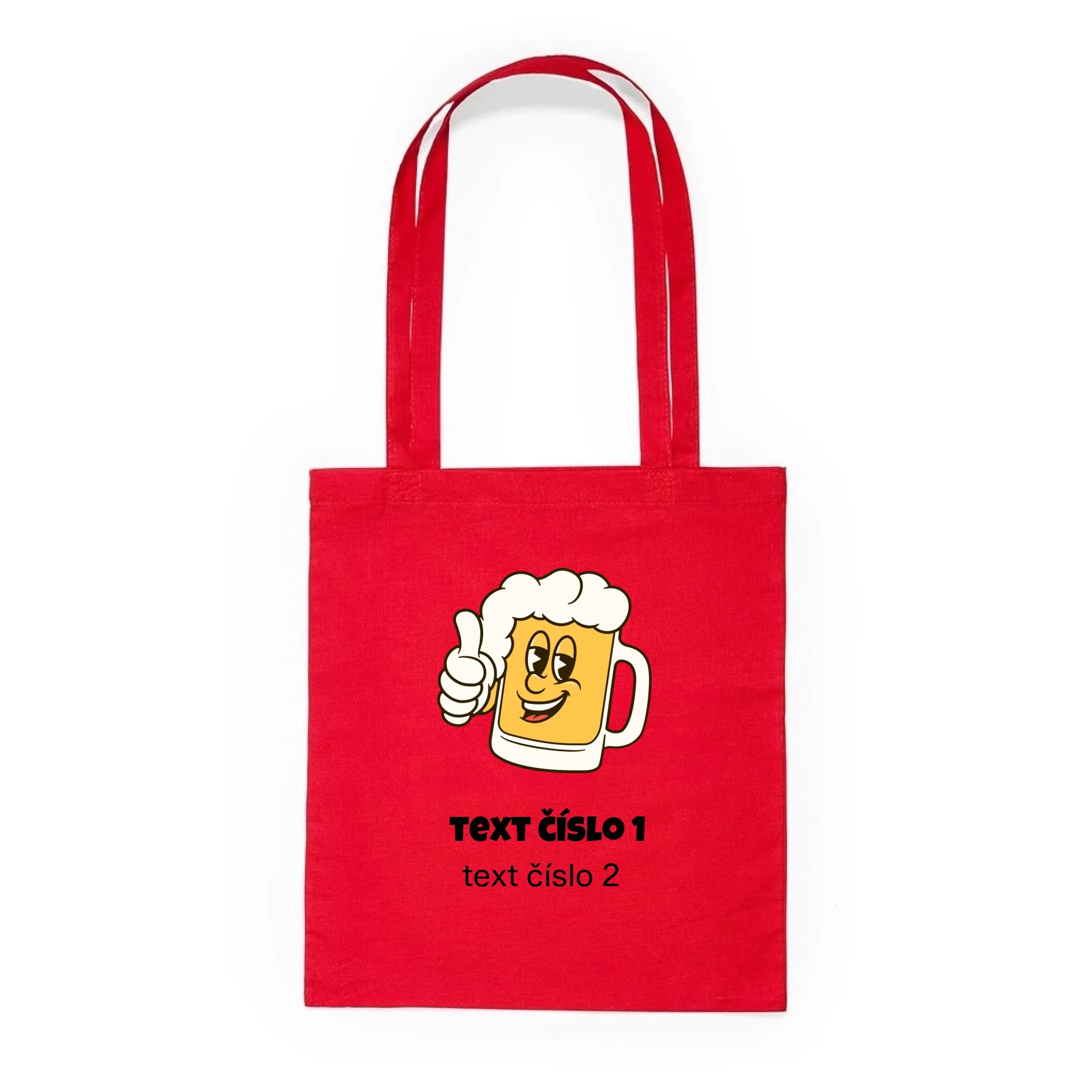 BATOH nebo TAŠKA s motivem PIVO (výběr z 10+ obrázků, možnost doplnit vlastní texty) Plátěná taška KNOLL červená 36x40