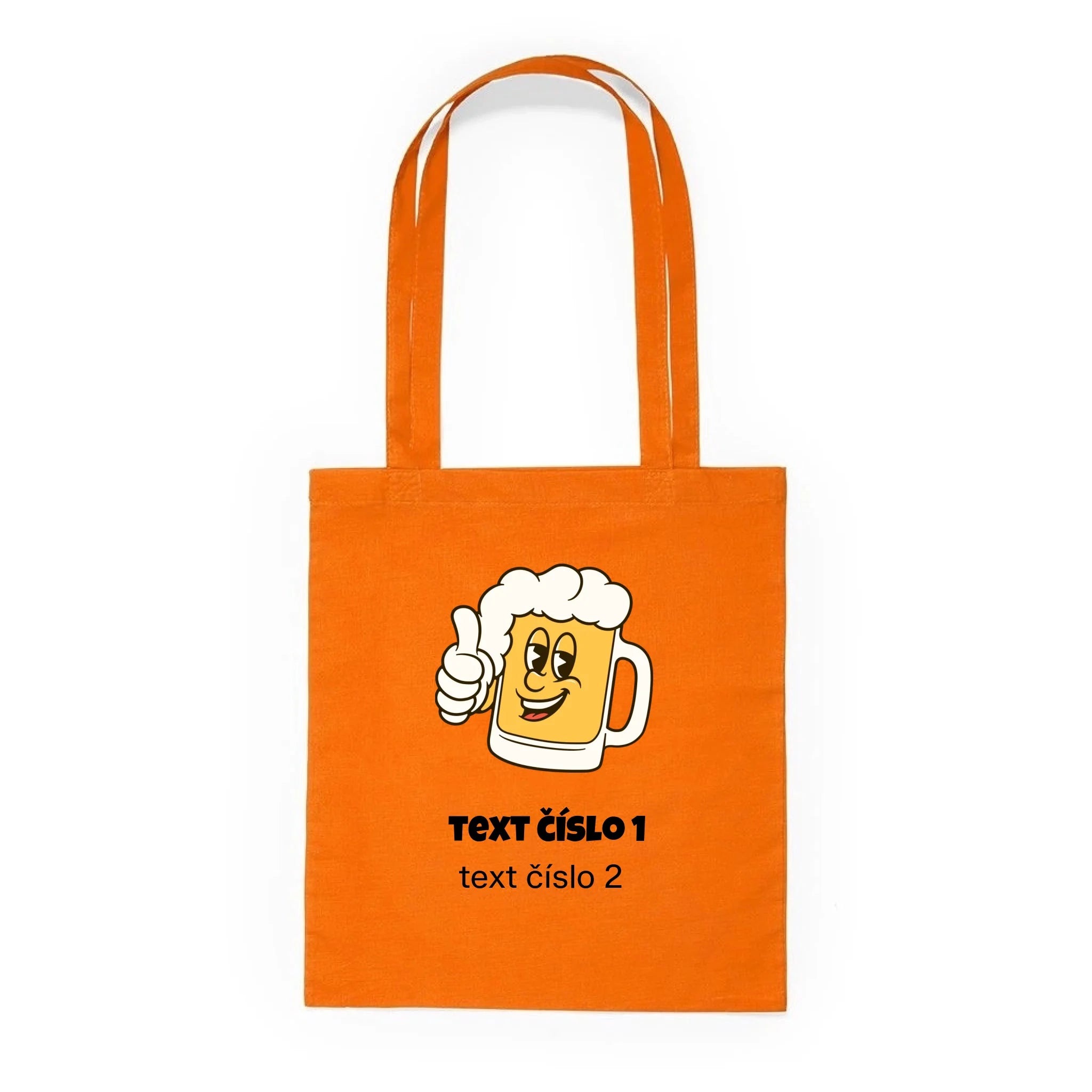 BATOH nebo TAŠKA s motivem PIVO (výběr z 10+ obrázků, možnost doplnit vlastní texty) Plátěná taška KNOLL oranžová 36x40