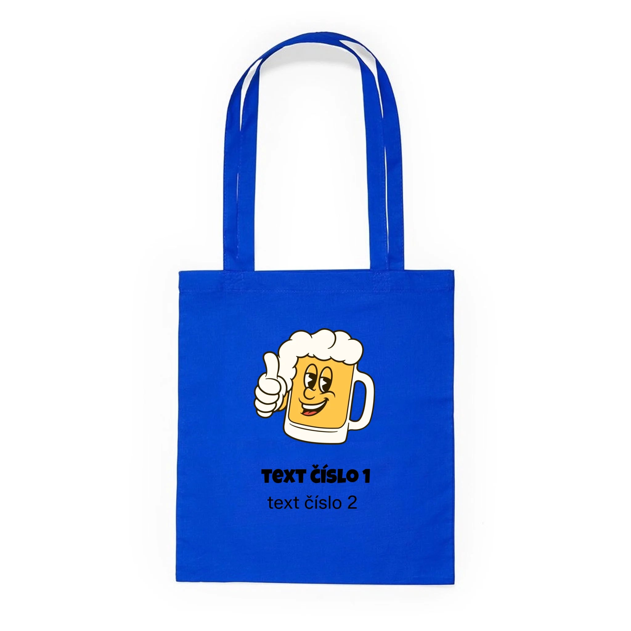 BATOH nebo TAŠKA s motivem PIVO (výběr z 10+ obrázků, možnost doplnit vlastní texty) Plátěná taška KNOLL modrá 36x40