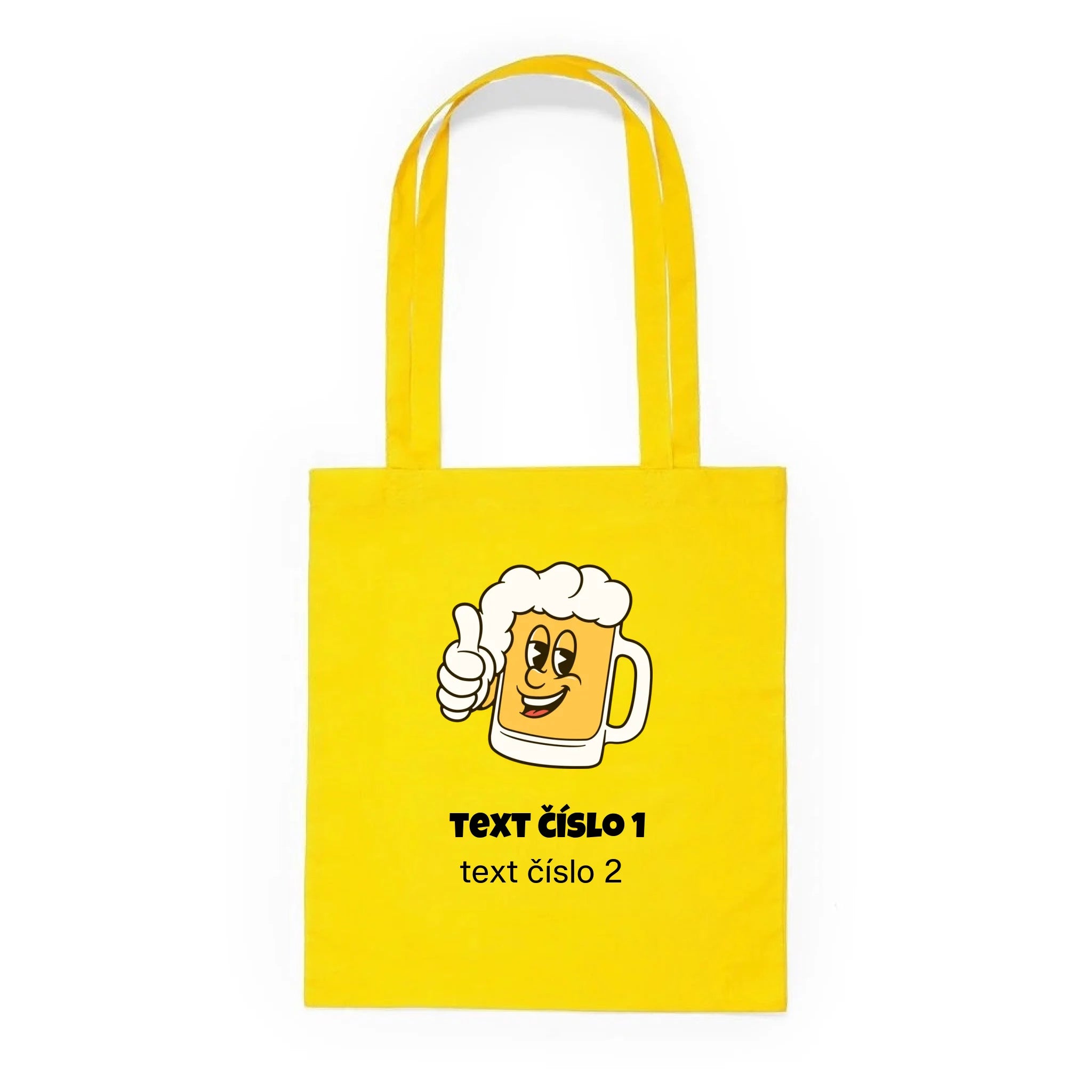 BATOH nebo TAŠKA s motivem PIVO (výběr z 10+ obrázků, možnost doplnit vlastní texty) Plátěná taška KNOLL žlutá 36x40