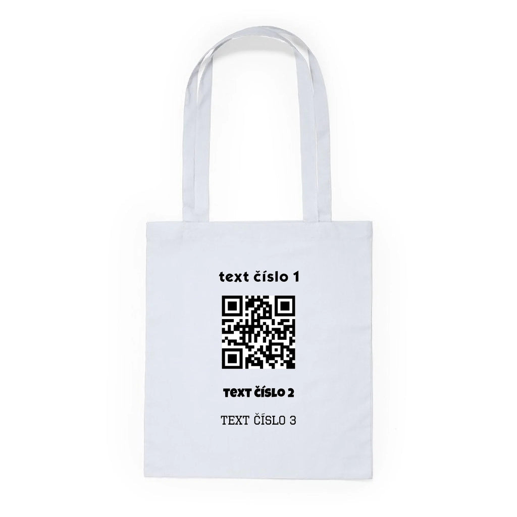 BATOH nebo TAŠKA s motivem QR KÓD (vložíte url adresu, můžete vložit vlastní texty) Plátěná taška KNOLL bílá 36x40