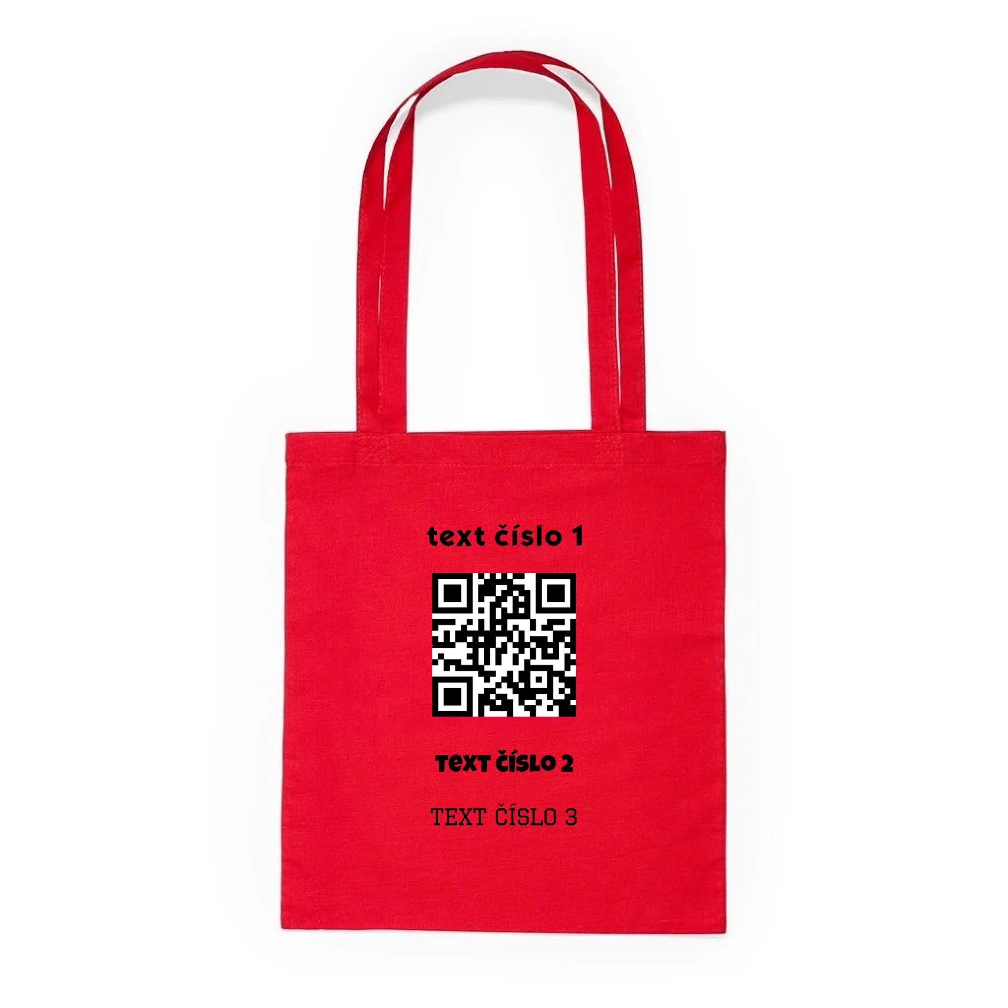 BATOH nebo TAŠKA s motivem QR KÓD (vložíte url adresu, můžete vložit vlastní texty) Plátěná taška KNOLL červená 36x40
