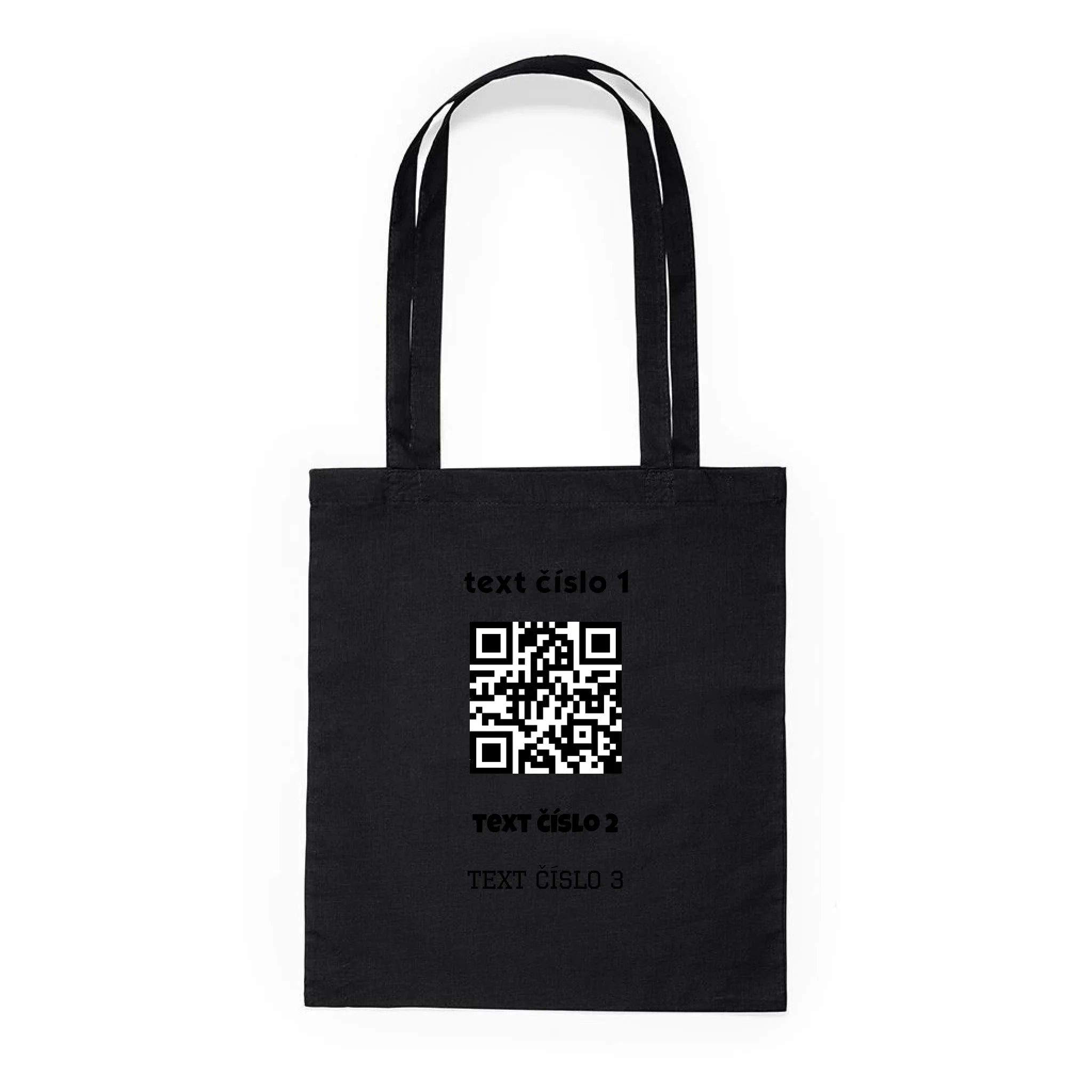 BATOH nebo TAŠKA s motivem QR KÓD (vložíte url adresu, můžete vložit vlastní texty) Plátěná taška KNOLL černá 36x40