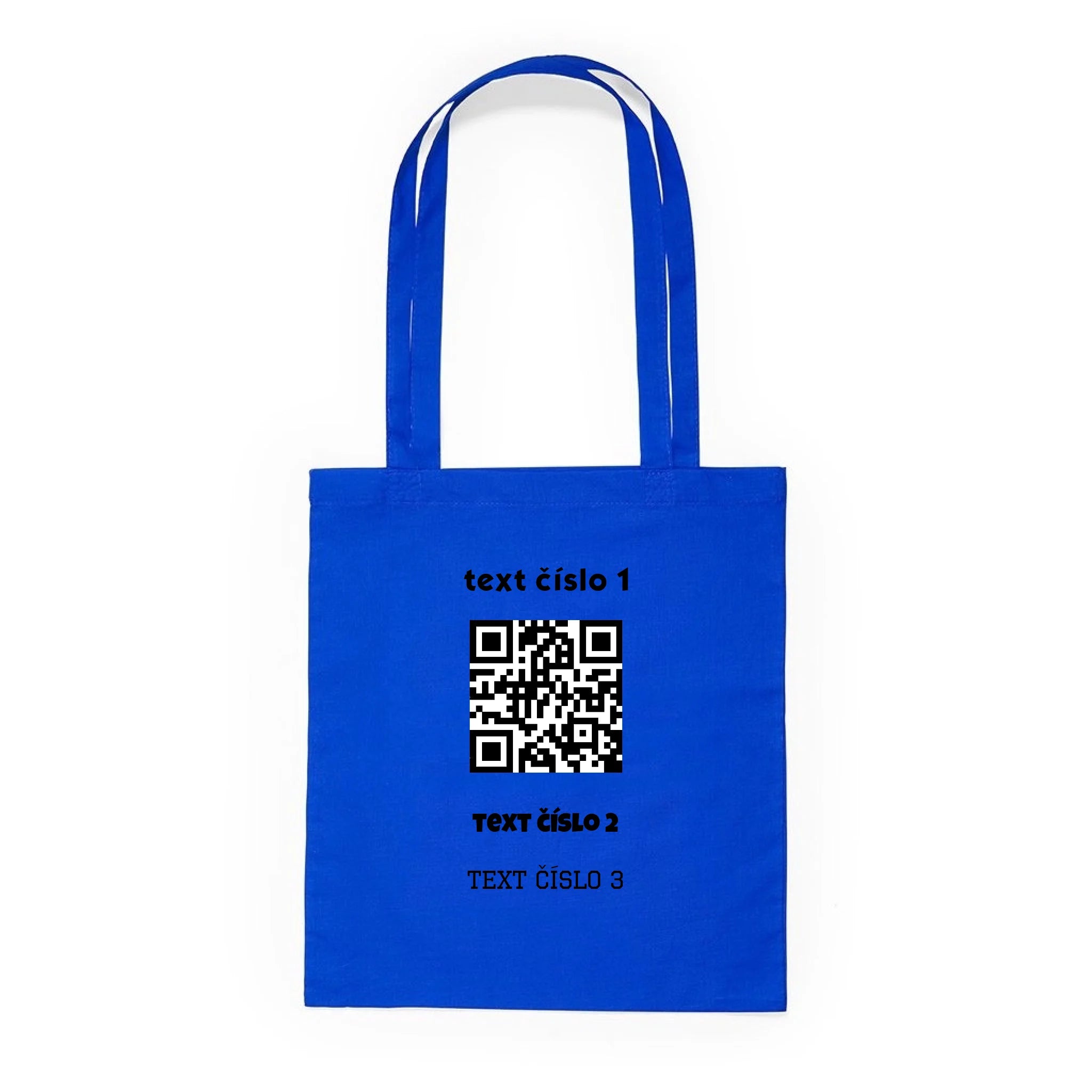 BATOH nebo TAŠKA s motivem QR KÓD (vložíte url adresu, můžete vložit vlastní texty) Plátěná taška KNOLL modrá 36x40