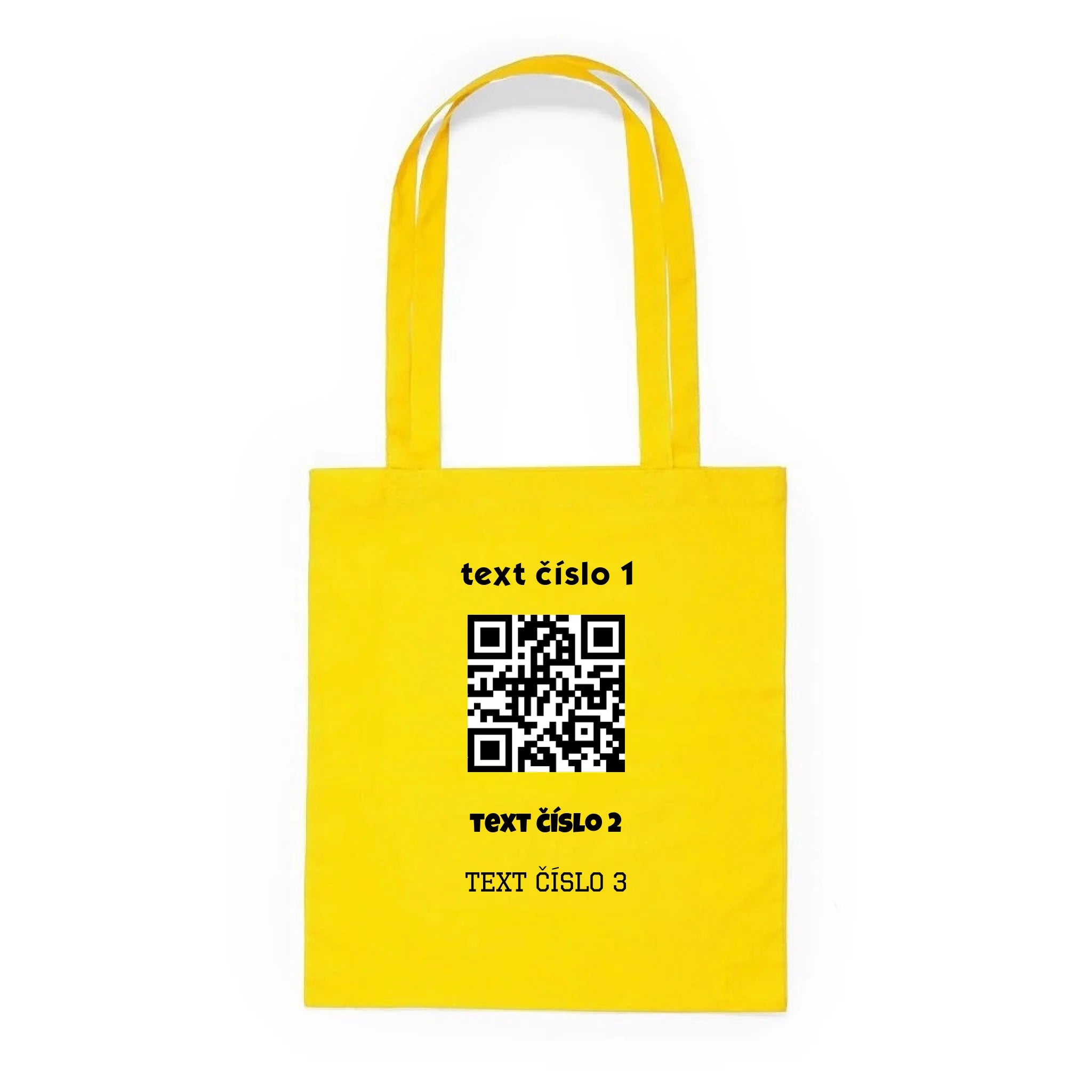 BATOH nebo TAŠKA s motivem QR KÓD (vložíte url adresu, můžete vložit vlastní texty) Plátěná taška KNOLL žlutá 36x40