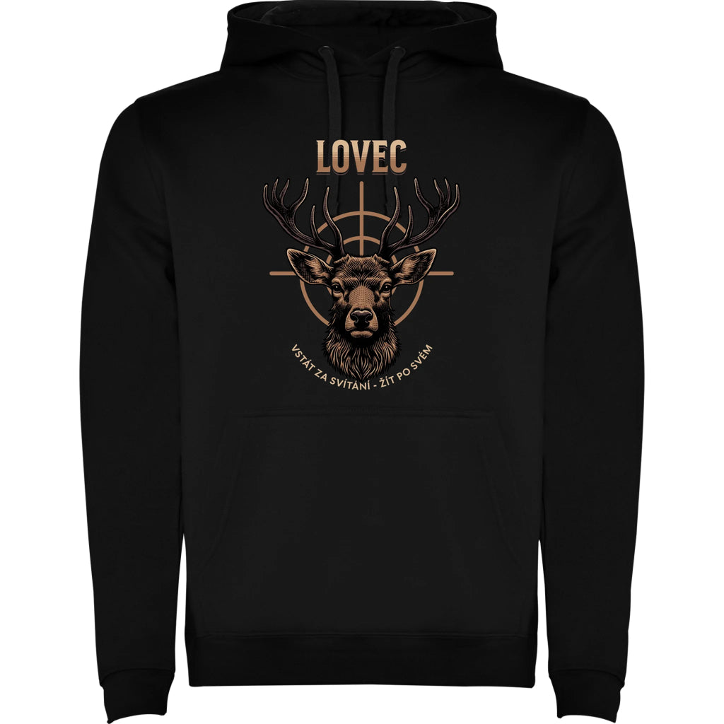 MIKINA S KAPUCÍ s motivem MYSLIVOST LOVEC (výběr z 5+ motivů)