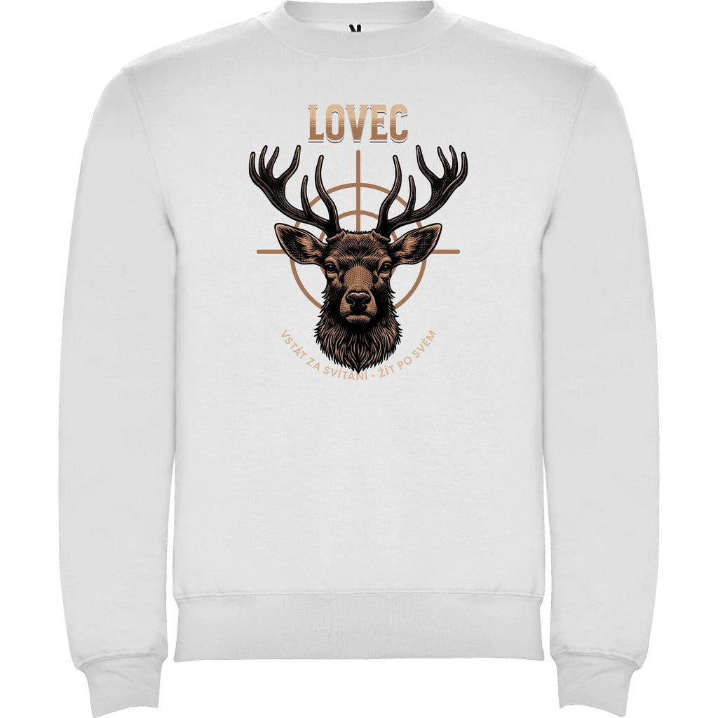 MIKINA BEZ KAPUCE UNISEX s motivem MYSLIVOST LOVEC (výběr z 5+ motivů) potisk jen dopředu unisex mikina clasica Bílá