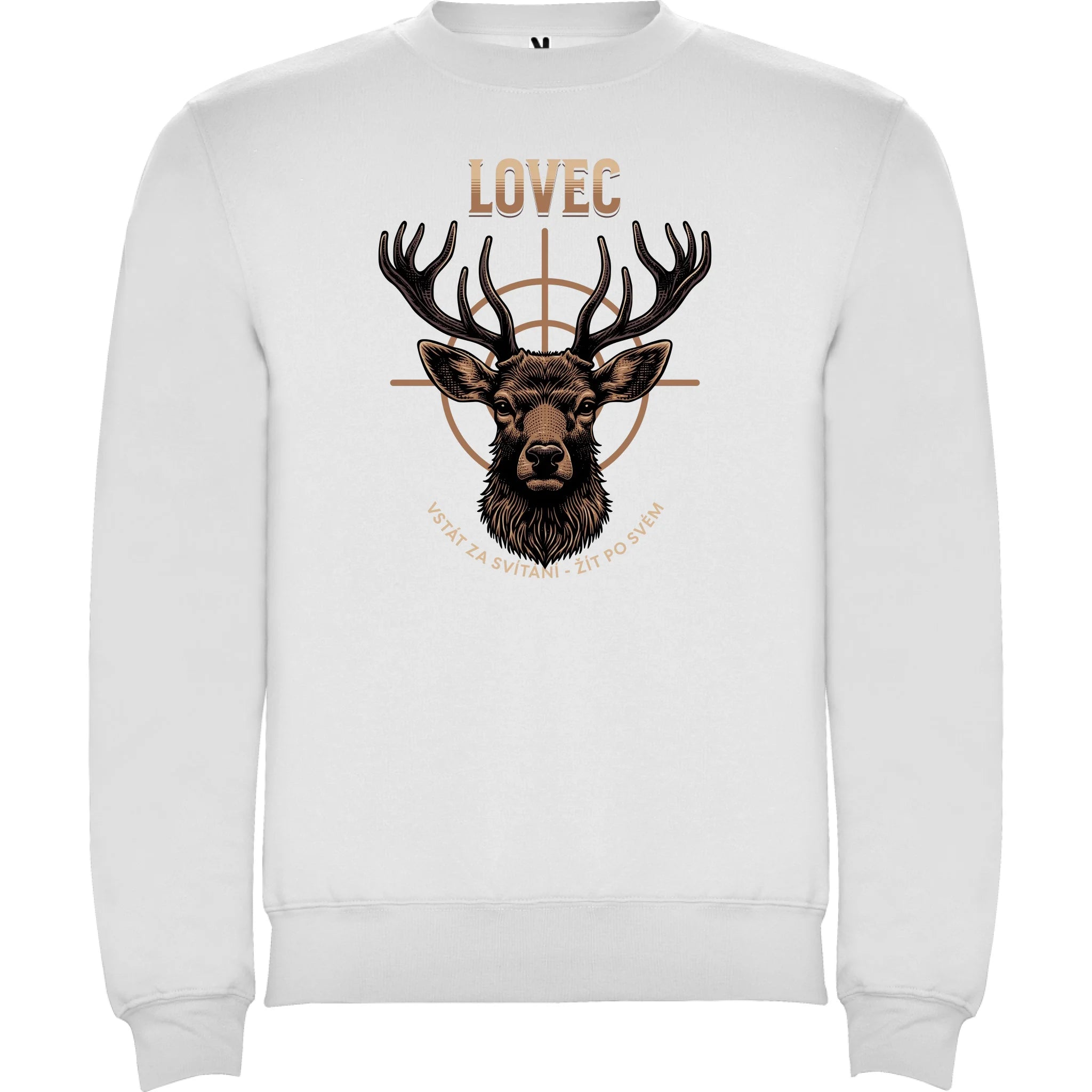 MIKINA BEZ KAPUCE UNISEX s motivem MYSLIVOST LOVEC (výběr z 5+ motivů) potisk jen dopředu unisex mikina clasica Bílá