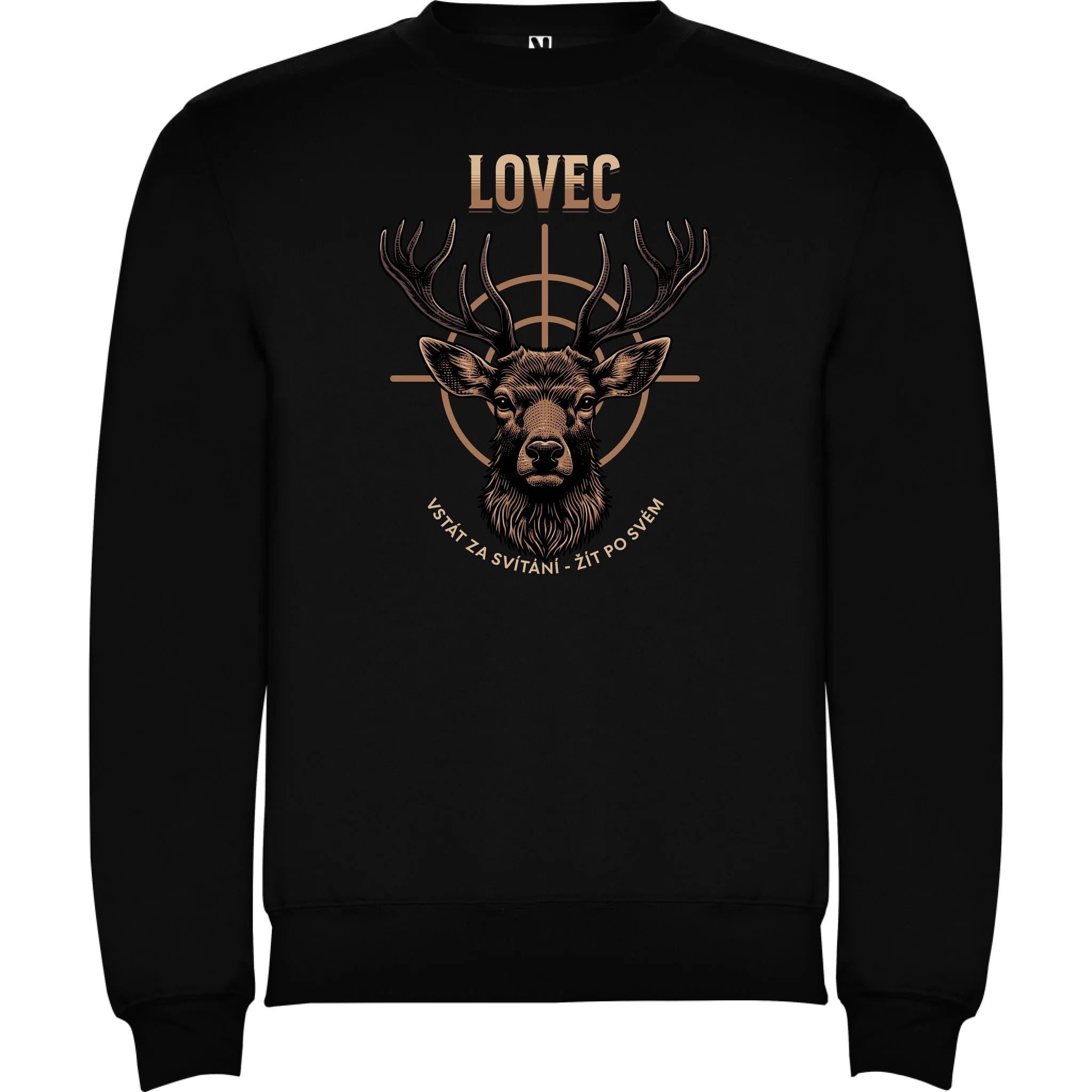 MIKINA BEZ KAPUCE UNISEX s motivem MYSLIVOST LOVEC (výběr z 5+ motivů) potisk jen dopředu unisex mikina clasica Černá