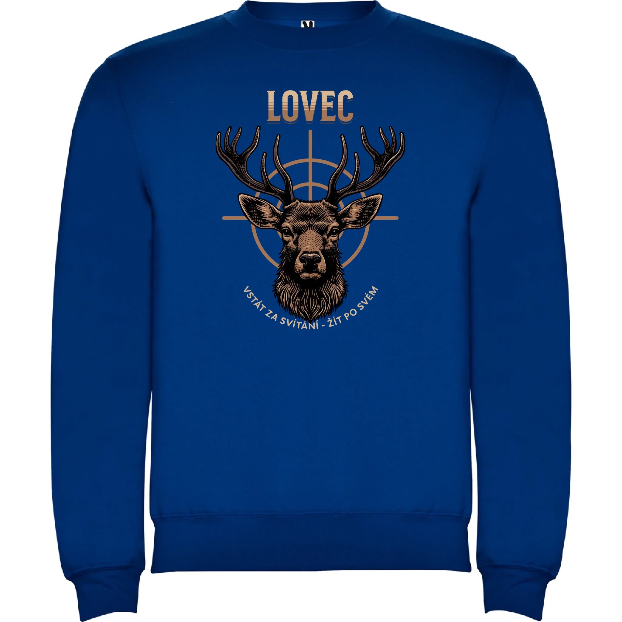 MIKINA BEZ KAPUCE UNISEX s motivem MYSLIVOST LOVEC (výběr z 5+ motivů) potisk jen dopředu unisex mikina clasica Modrá