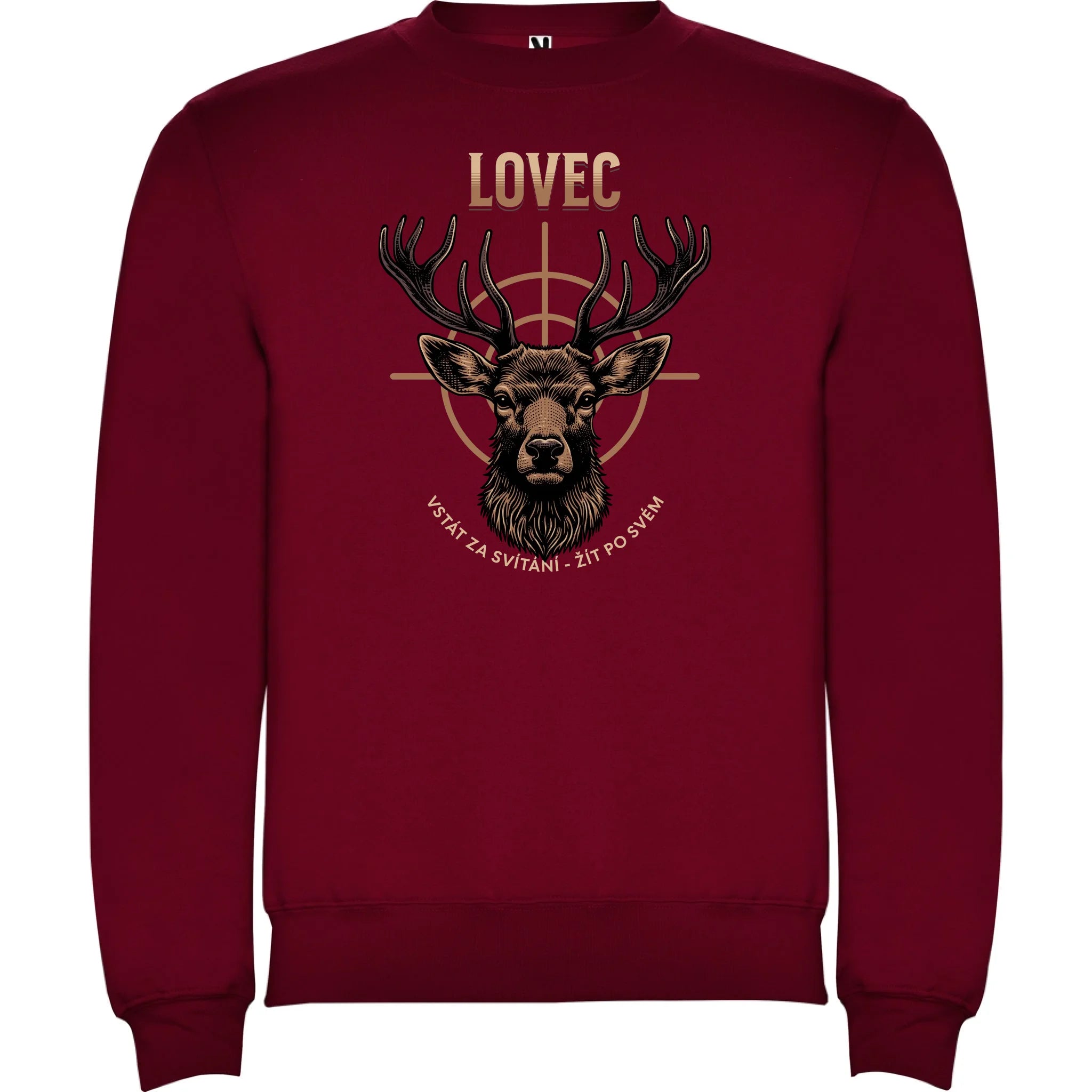 MIKINA BEZ KAPUCE UNISEX s motivem MYSLIVOST LOVEC (výběr z 5+ motivů) potisk jen dopředu unisex mikina clasica Granátová