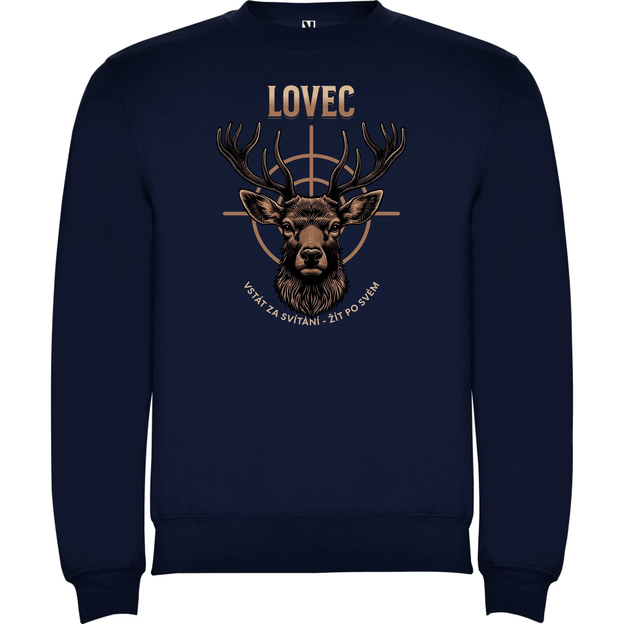 MIKINA BEZ KAPUCE UNISEX s motivem MYSLIVOST LOVEC (výběr z 5+ motivů) potisk jen dopředu unisex mikina clasica Námořnická modrá