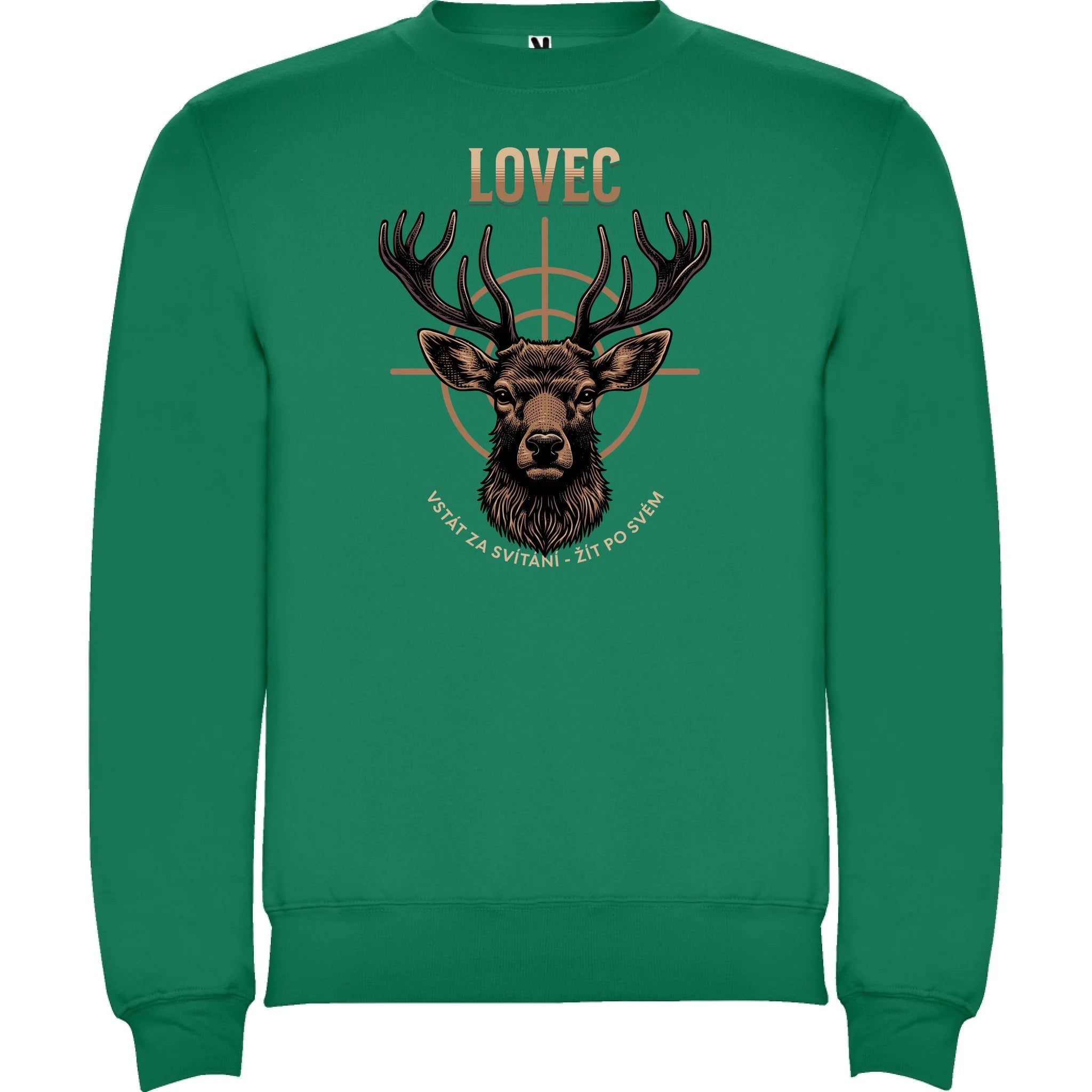 MIKINA BEZ KAPUCE UNISEX s motivem MYSLIVOST LOVEC (výběr z 5+ motivů) potisk jen dopředu unisex mikina clasica Sytě zelená
