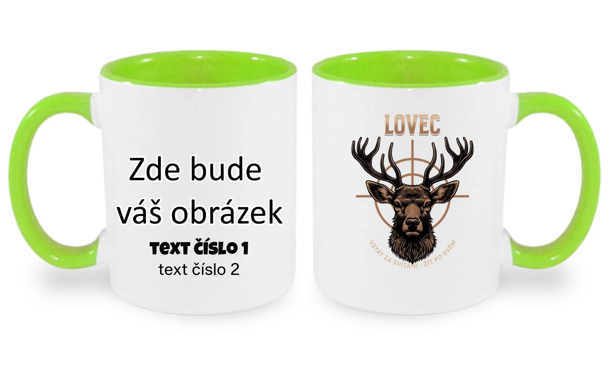 HRNÍČEK s motivem MYSLIVOST LOVEC (výběr z 5+ motivů) oboustranný potisk hrníček Bílá zelená 330 ml