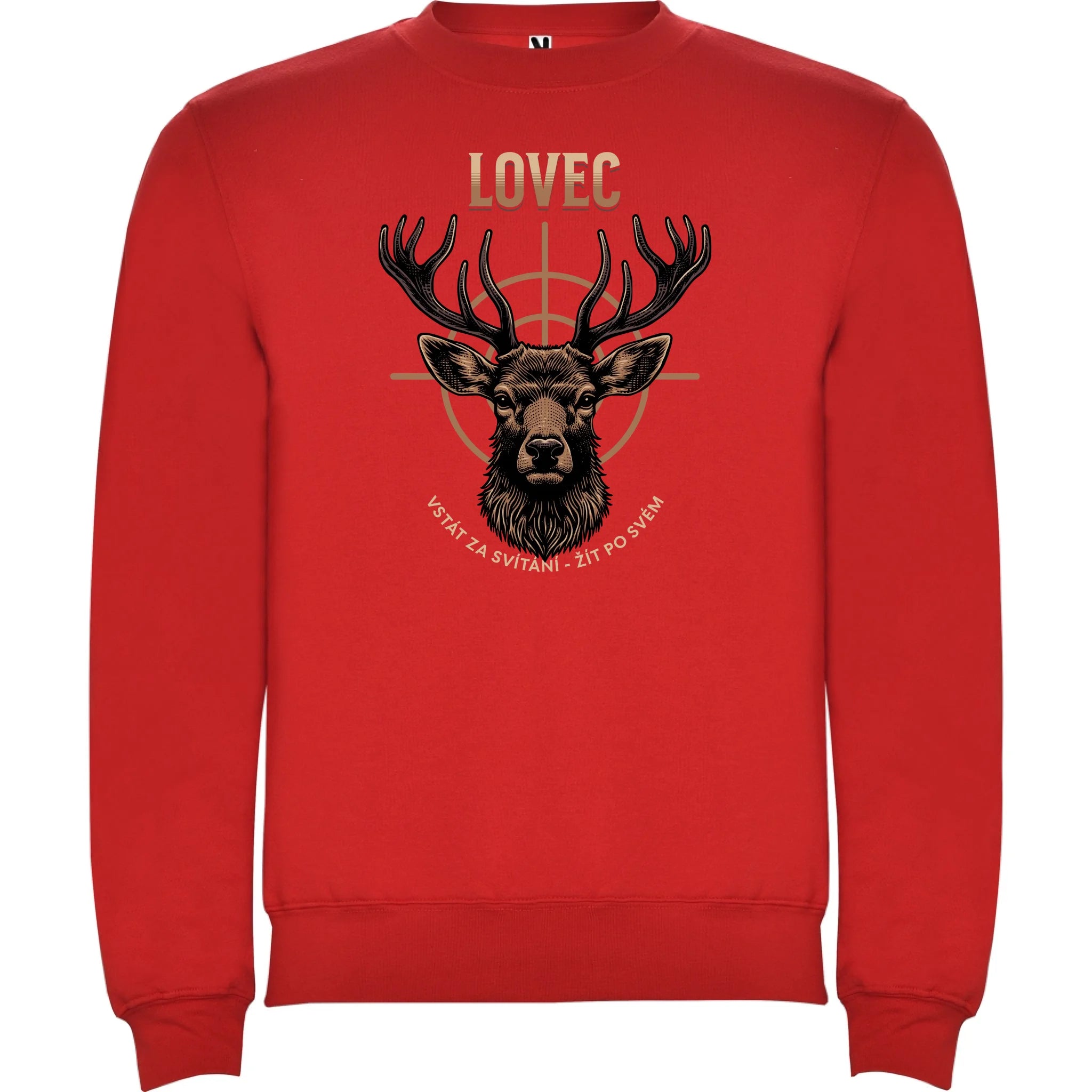 MIKINA BEZ KAPUCE UNISEX s motivem MYSLIVOST LOVEC (výběr z 5+ motivů) potisk jen dopředu unisex mikina clasica Červená