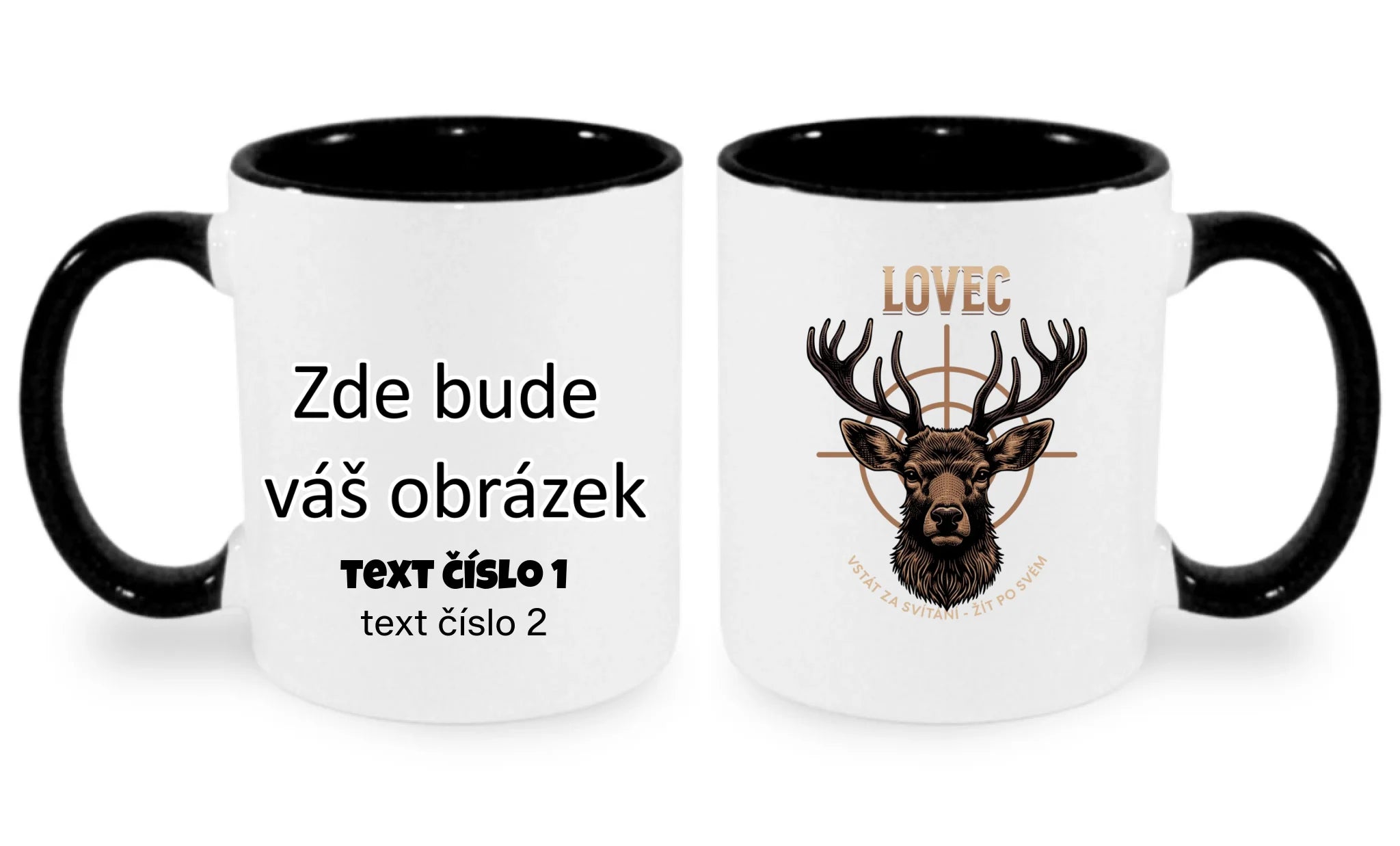 HRNÍČEK s motivem MYSLIVOST LOVEC (výběr z 5+ motivů) oboustranný potisk hrníček Bílá černá 330 ml