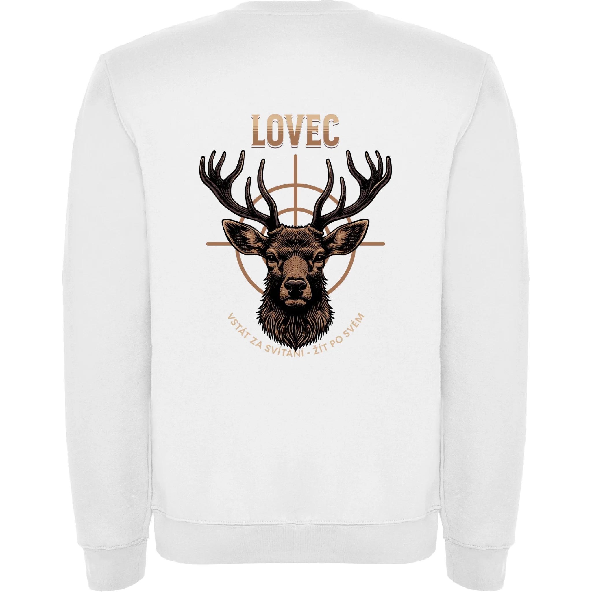 MIKINA BEZ KAPUCE UNISEX s motivem MYSLIVOST LOVEC (výběr z 5+ motivů) potisk jen na záda unisex mikina clasica Bílá