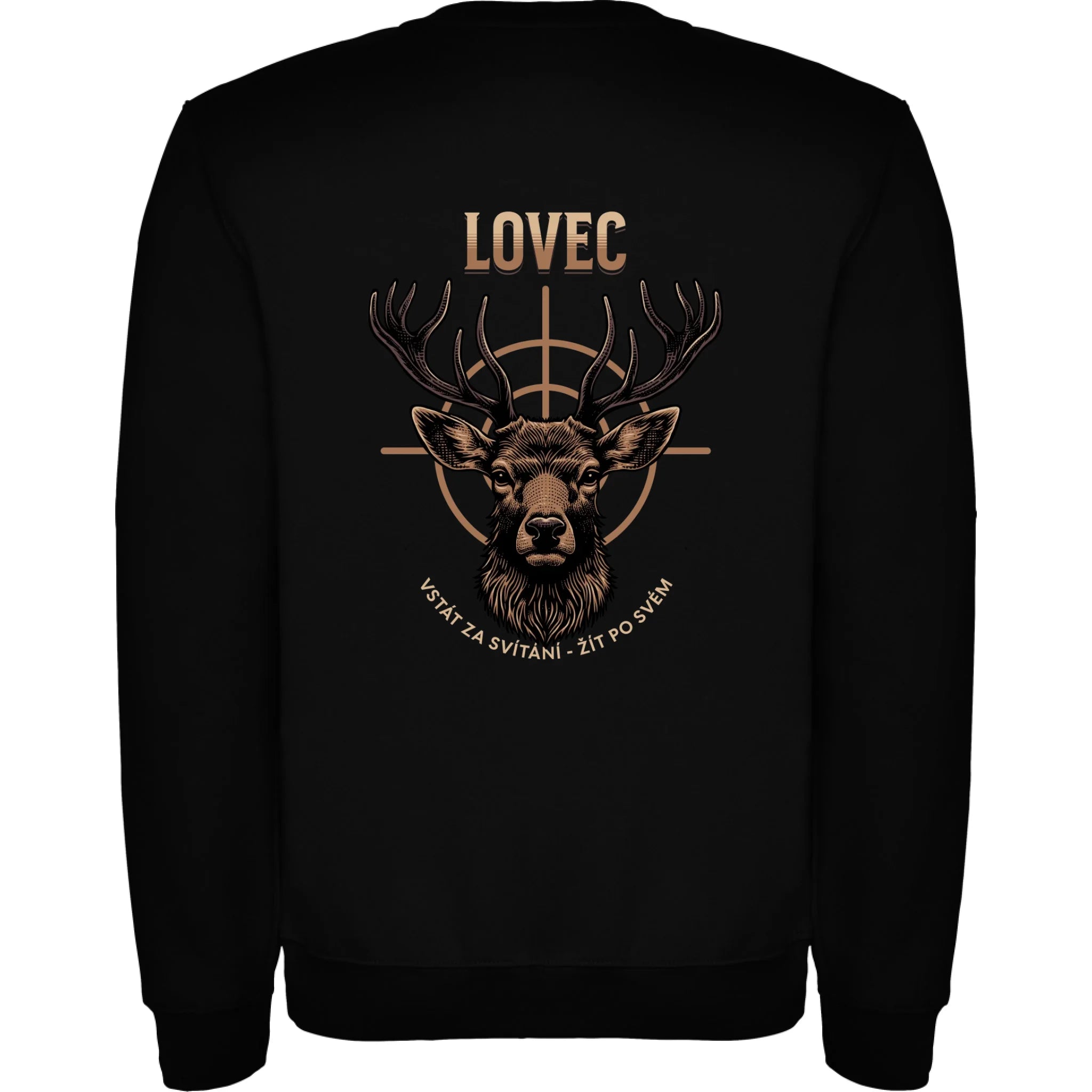 MIKINA BEZ KAPUCE UNISEX s motivem MYSLIVOST LOVEC (výběr z 5+ motivů) potisk jen na záda unisex mikina clasica Černá