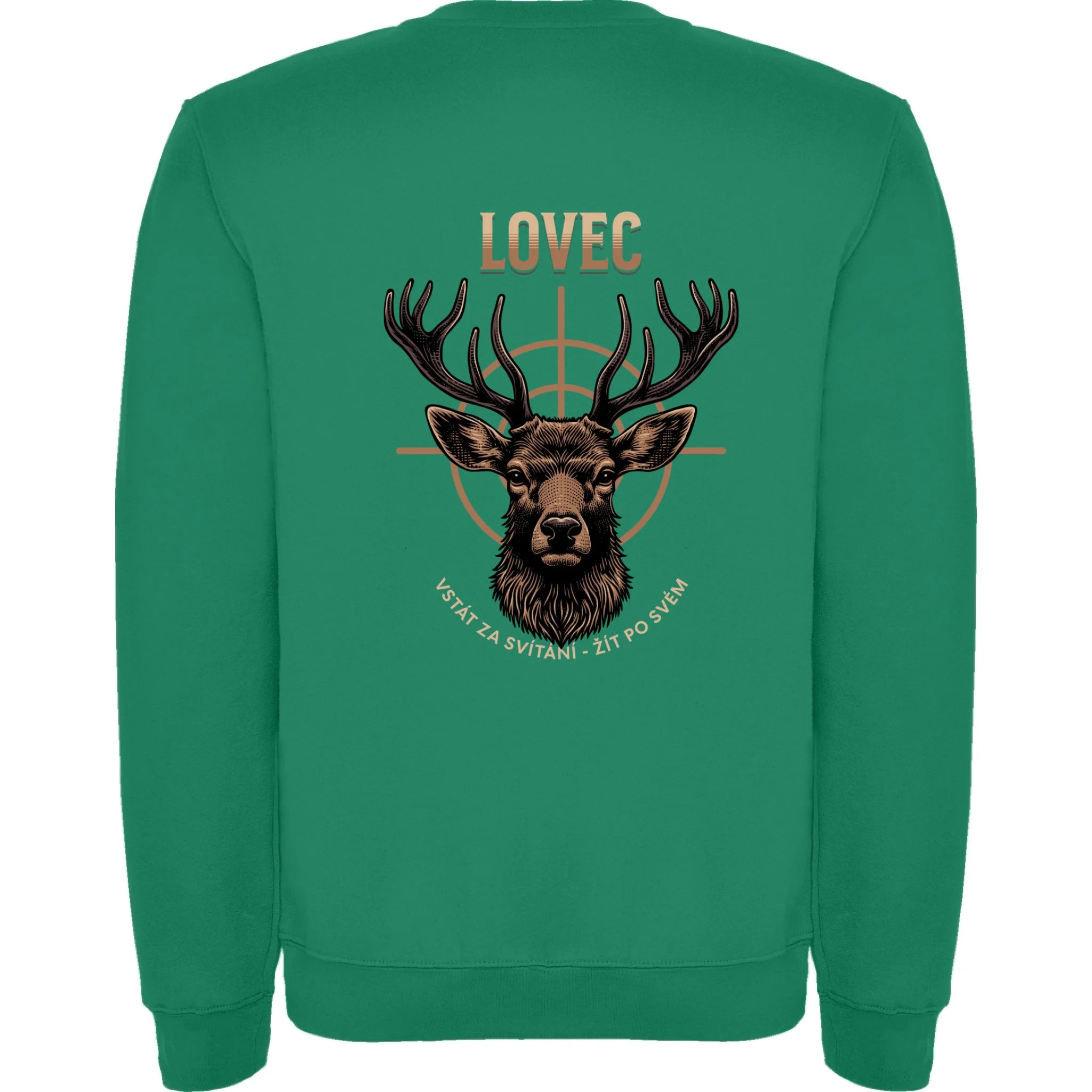MIKINA BEZ KAPUCE UNISEX s motivem MYSLIVOST LOVEC (výběr z 5+ motivů) potisk jen na záda unisex mikina clasica Sytě zelená