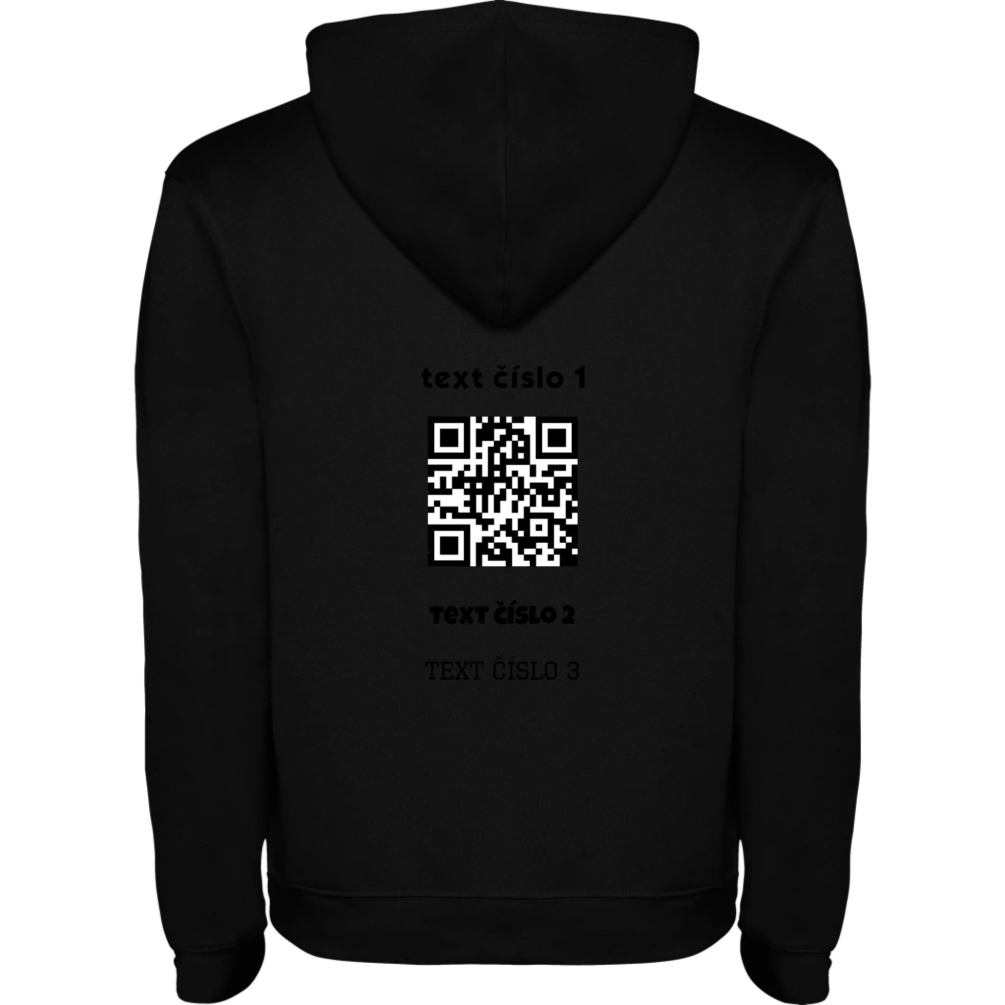 PÁNSKÁ MIKINA S KAPUCÍ s motivem QR KÓD (vložíte url adresu, můžete vložit vlastní texty) potisk jen na záda pánská mikina urban Černá