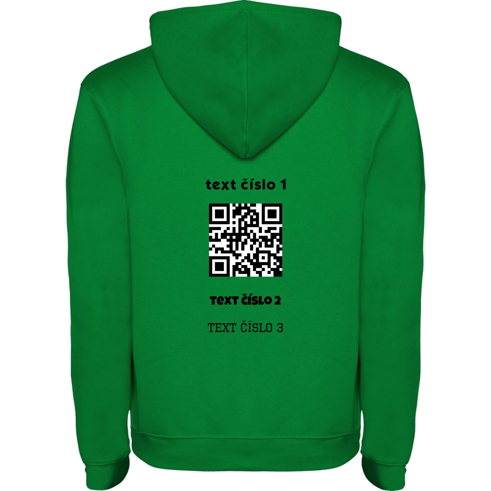 PÁNSKÁ MIKINA S KAPUCÍ s motivem QR KÓD (vložíte url adresu, můžete vložit vlastní texty) potisk jen na záda pánská mikina urban Sytě zelená bílá