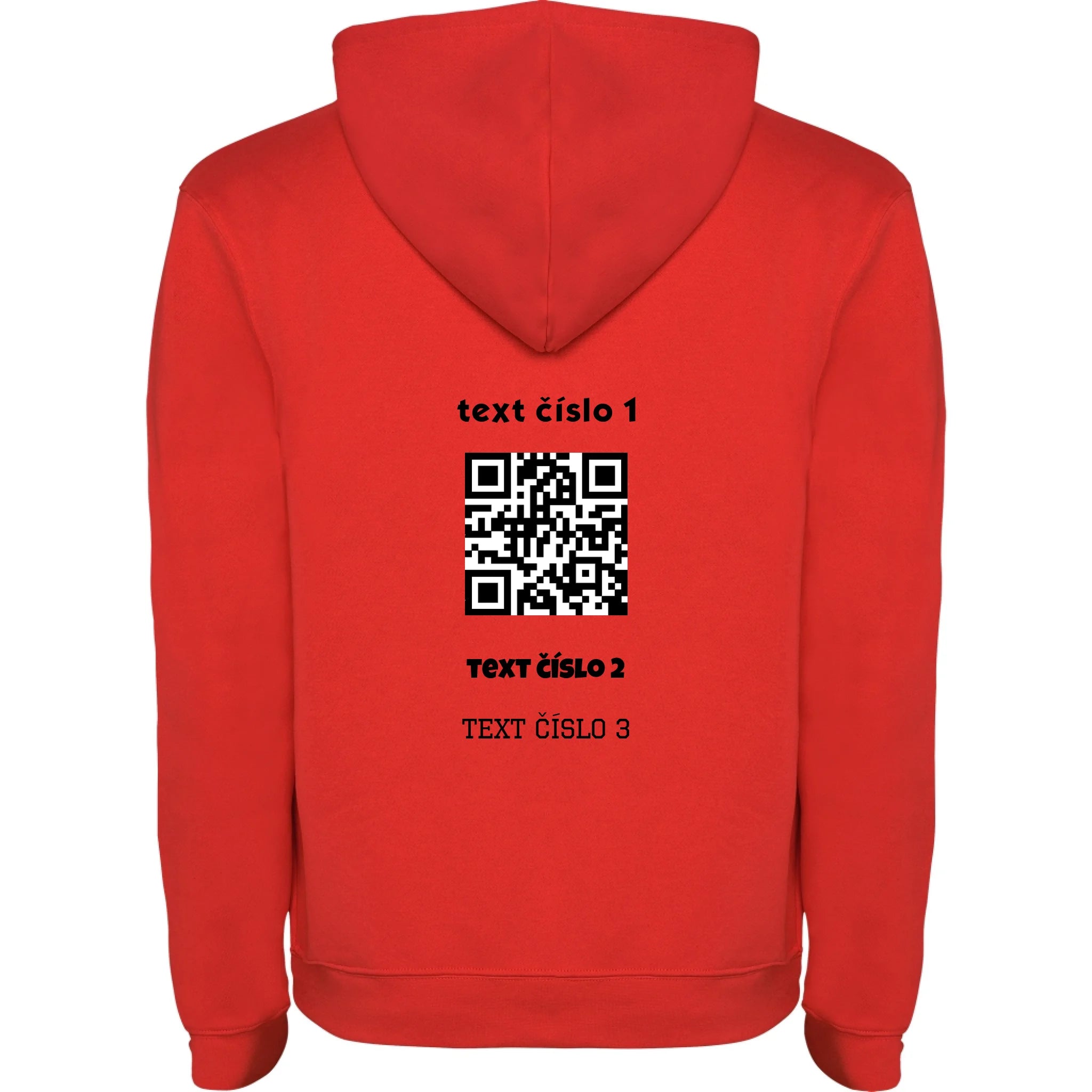 PÁNSKÁ MIKINA S KAPUCÍ s motivem QR KÓD (vložíte url adresu, můžete vložit vlastní texty) potisk jen na záda pánská mikina urban Červená černá