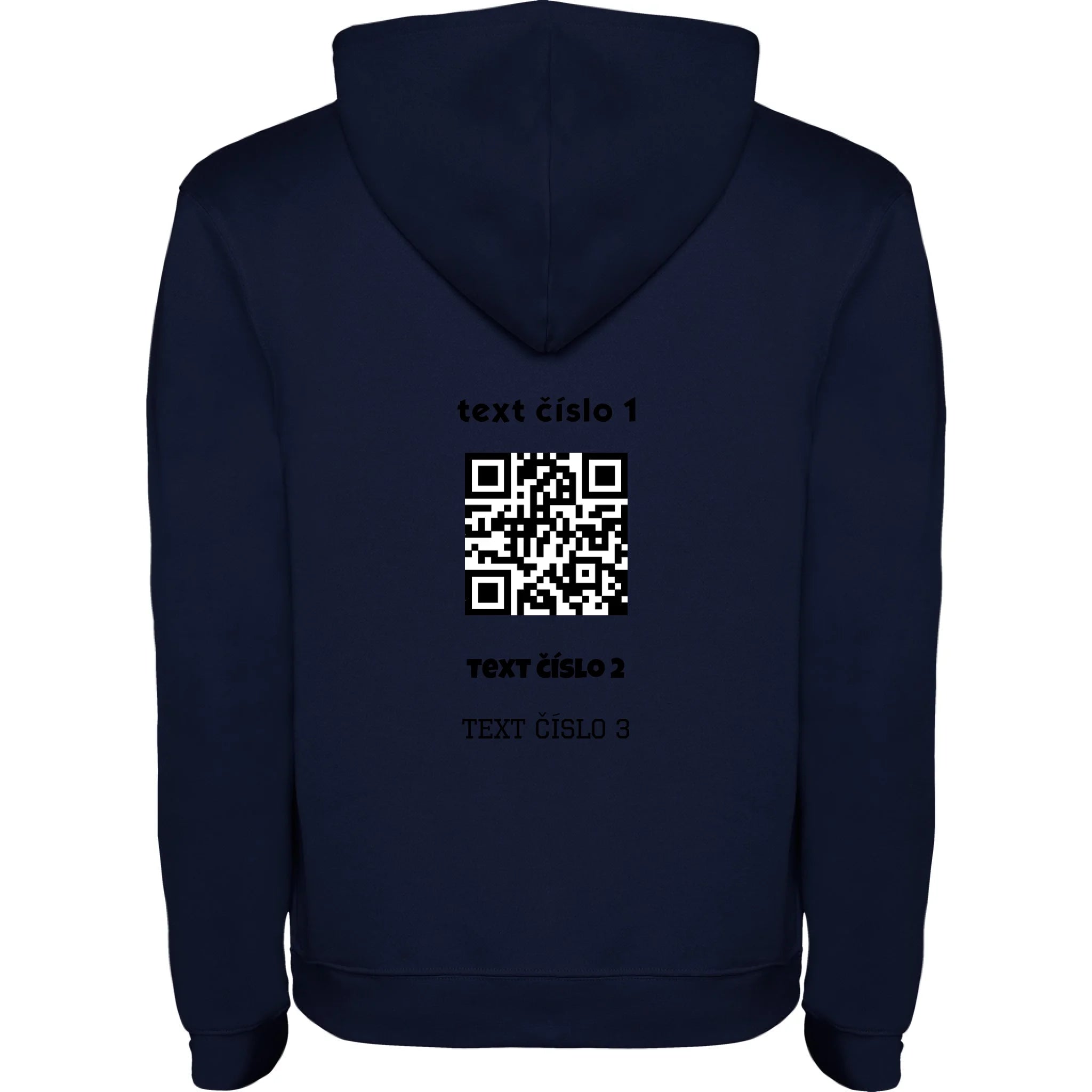 PÁNSKÁ MIKINA S KAPUCÍ s motivem QR KÓD (vložíte url adresu, můžete vložit vlastní texty) potisk jen na záda pánská mikina urban Námořnická modrá melír