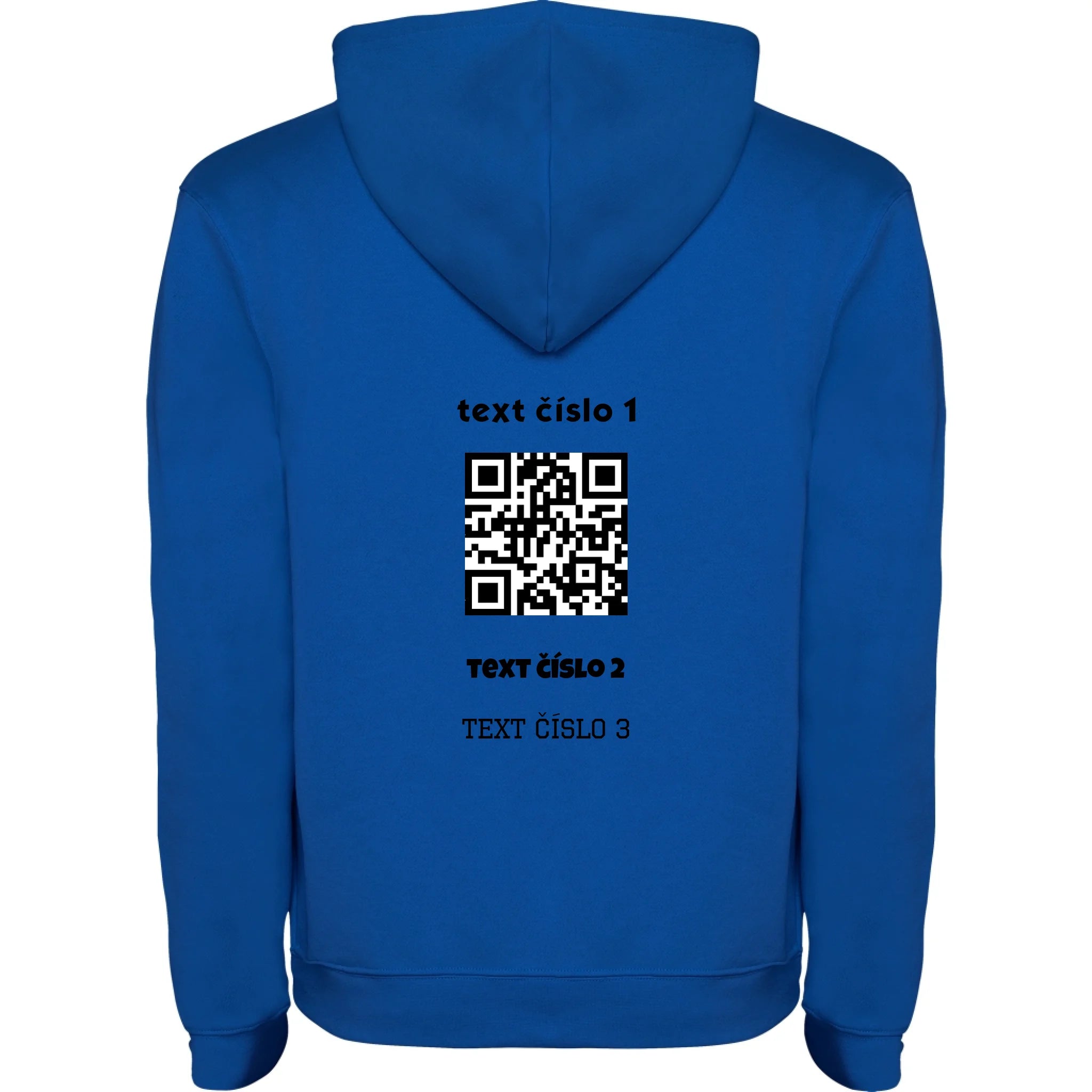 PÁNSKÁ MIKINA S KAPUCÍ s motivem QR KÓD (vložíte url adresu, můžete vložit vlastní texty) potisk jen na záda pánská mikina urban Modrá bílá