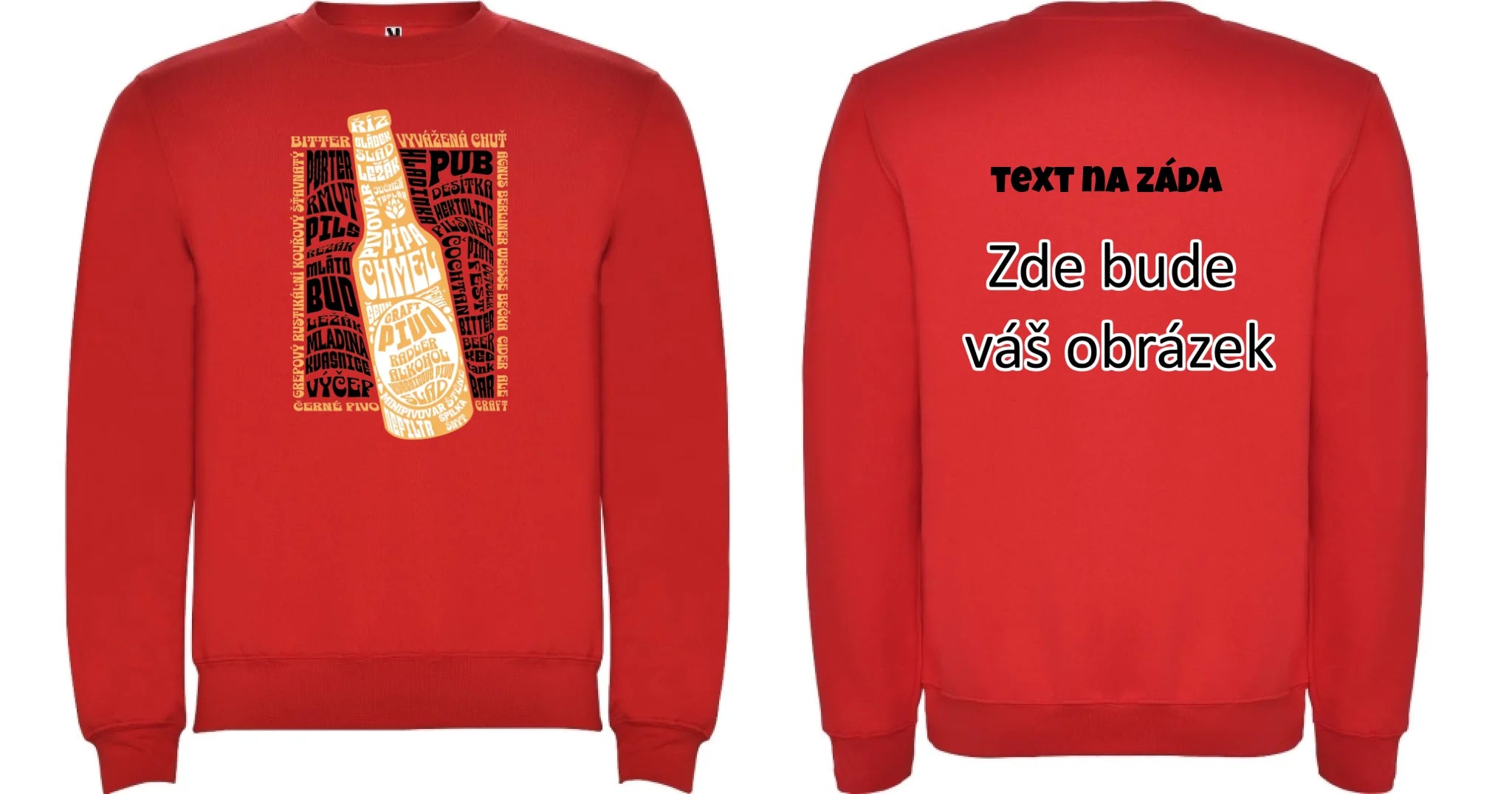 PIVO unisex mikina bez kapuce (5+ motivů) oboustranný potisk unisex mikina clasica Červená