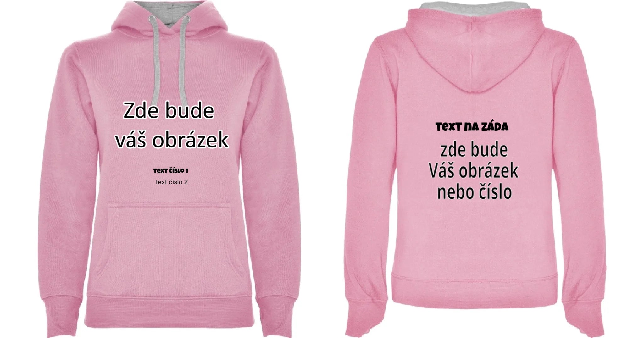 PÁNSKÁ / DÁMSKÁ / DĚTSKÁ mikina s kapucí týmová POTISK DOPŘEDU I NA ZÁDA potisk dámská Růžová melír