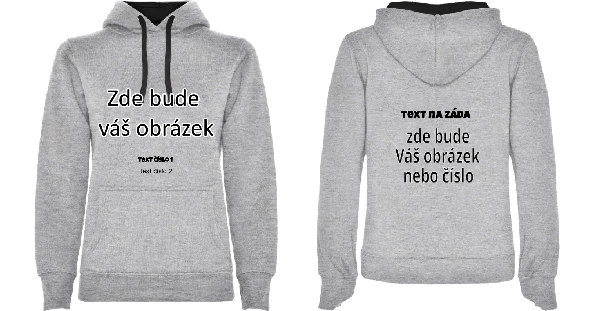 PÁNSKÁ / DÁMSKÁ / DĚTSKÁ mikina s kapucí týmová POTISK DOPŘEDU I NA ZÁDA potisk pánská dětská Melír černá