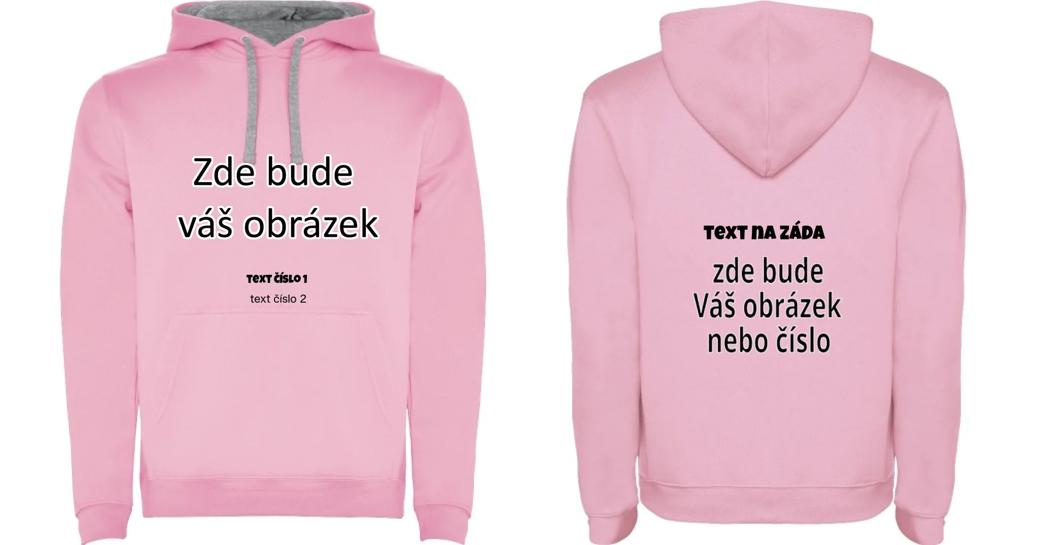 PÁNSKÁ / DÁMSKÁ / DĚTSKÁ mikina s kapucí týmová POTISK DOPŘEDU I NA ZÁDA potisk pánská dětská Růžová