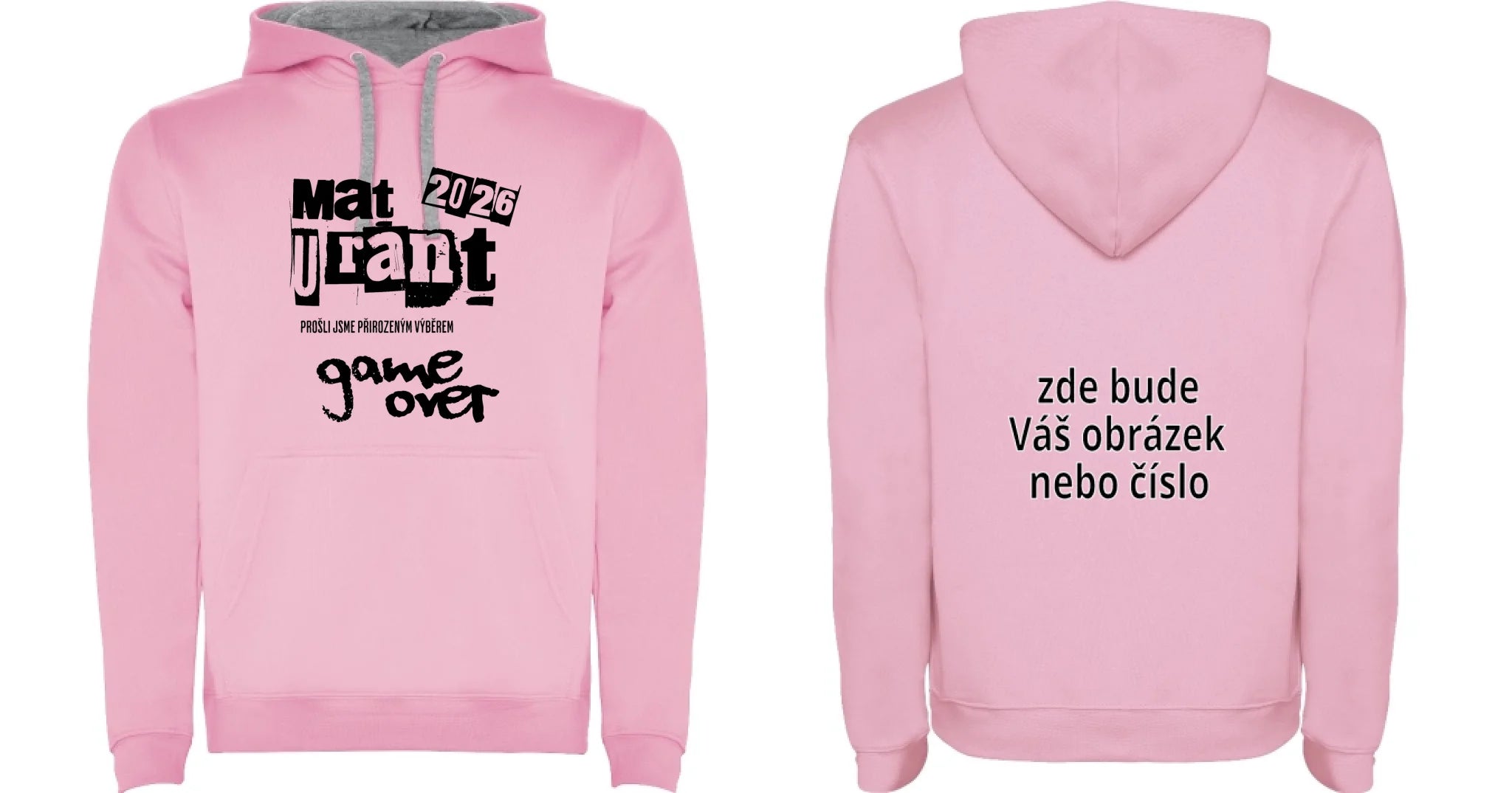 MATURITNÍ MIKINA mikina s kapucí pánská chlapecká Růžová